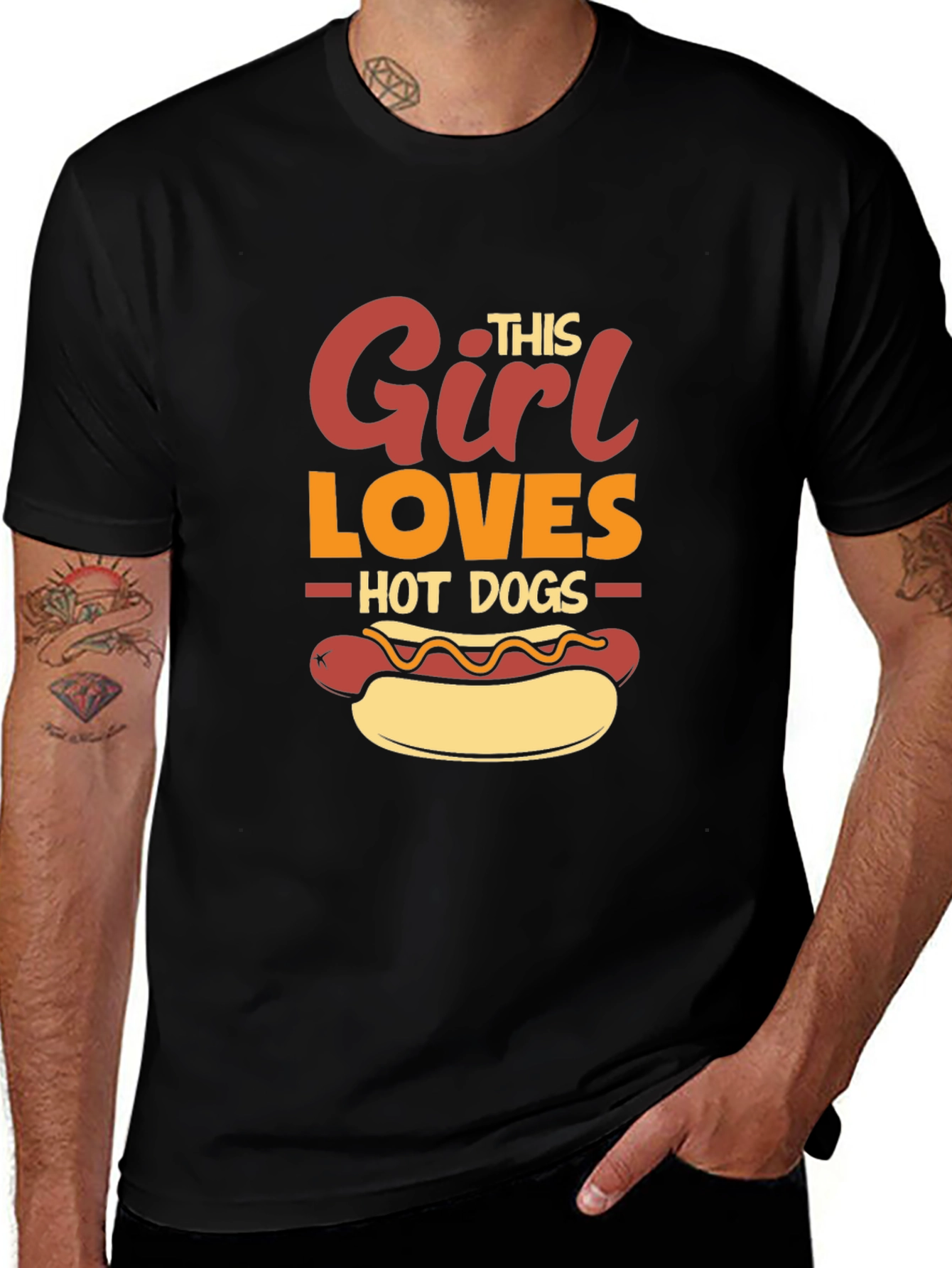 Variant 27 of Girl Loves Hot Dogs Graphic Tee - Black T-Shirt