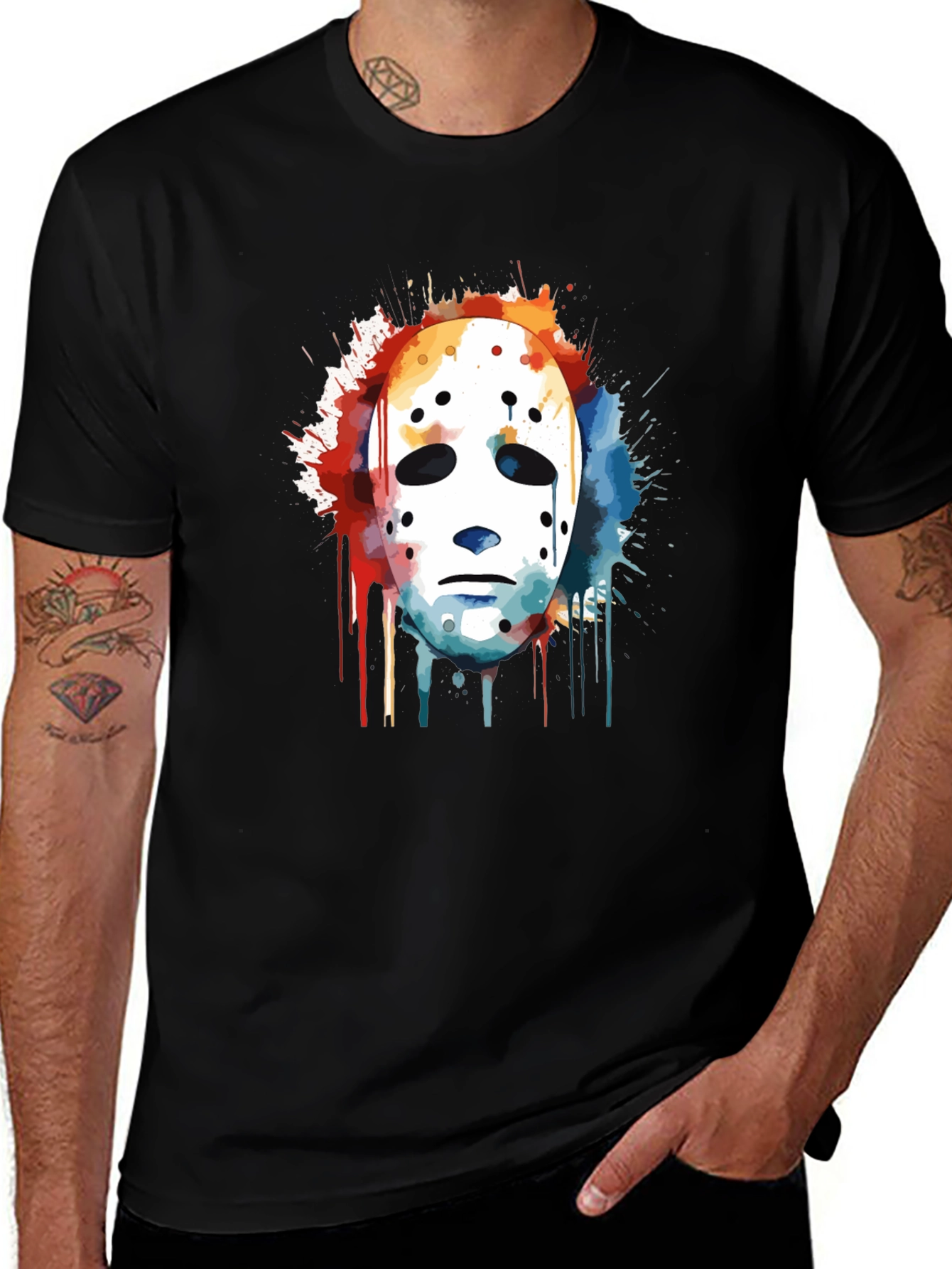 Variant 14 of Watercolor Hockey Mask Graphic Tee - Stylish & Unique