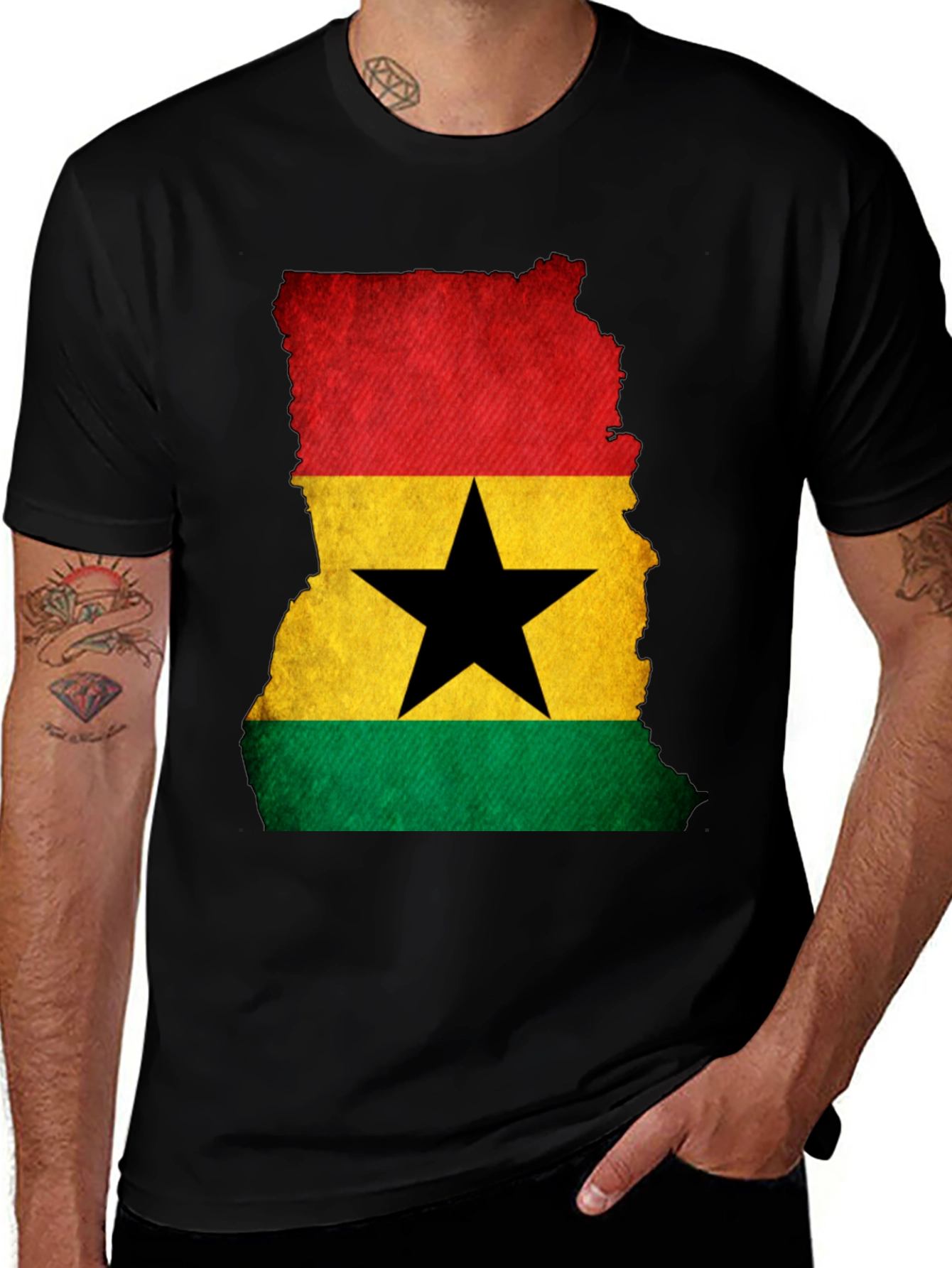 Ghana Flag Map Black T-Shirt