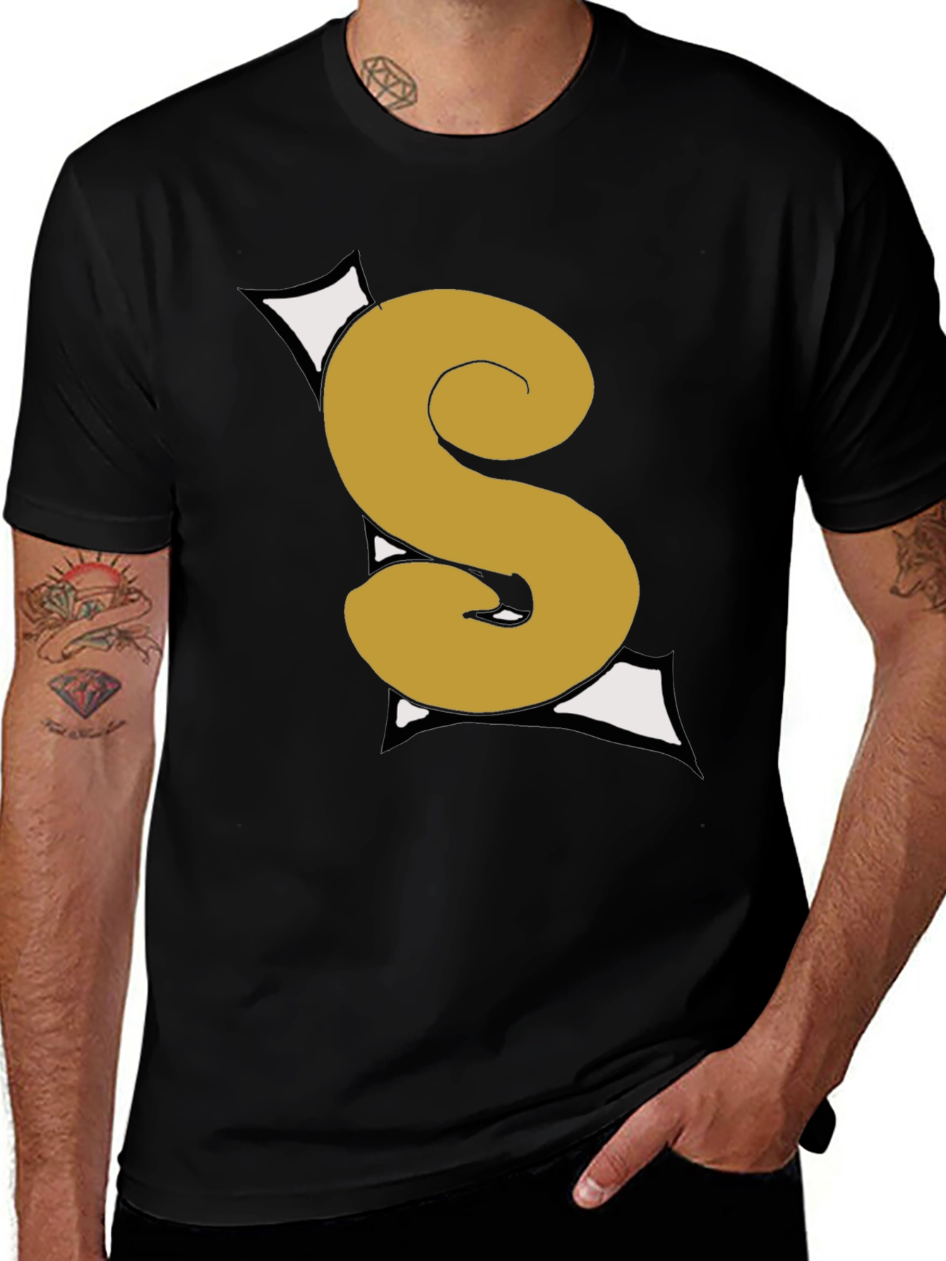 Variant 29 of Graphic Black T-Shirt with Gold S Letter