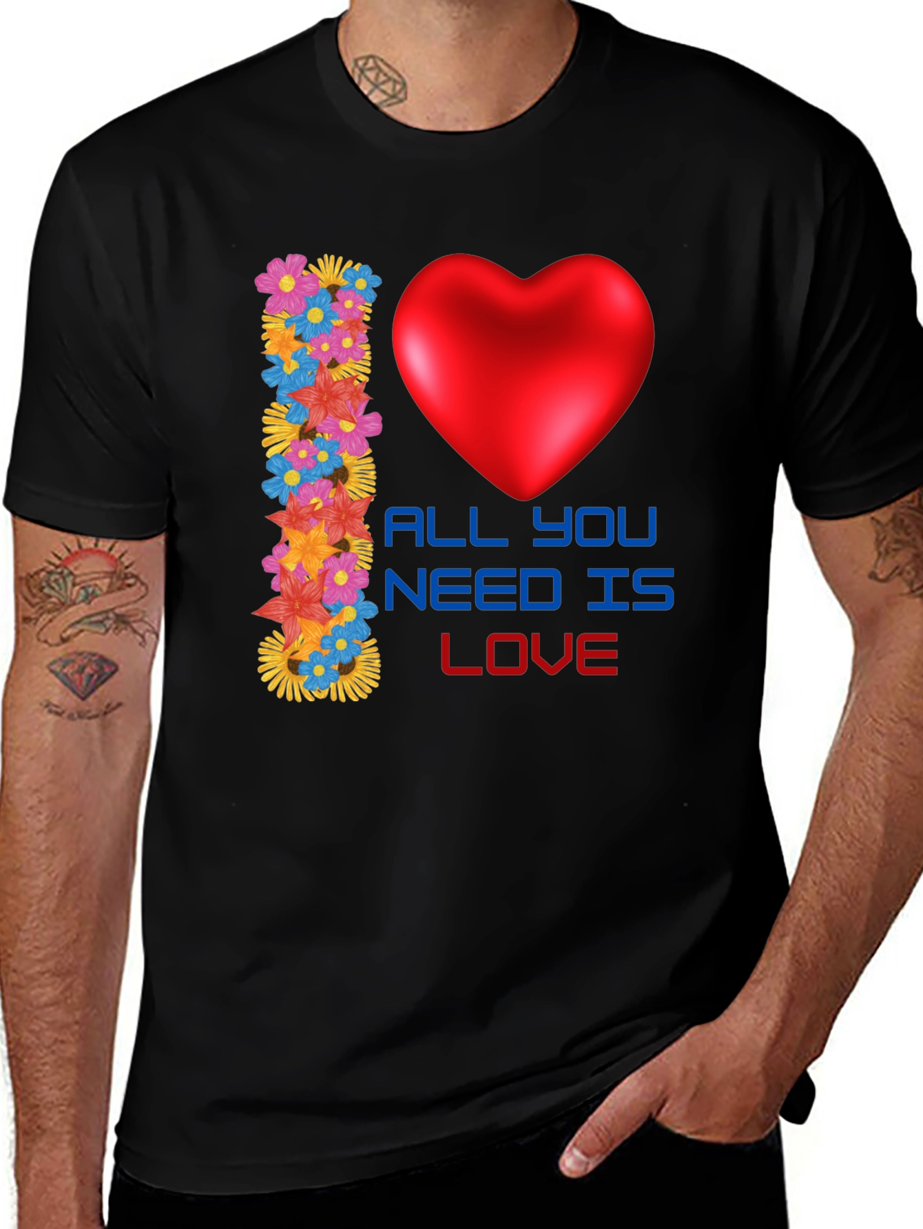Love Graphic T-Shirt - Stylish Heart & Floral Design