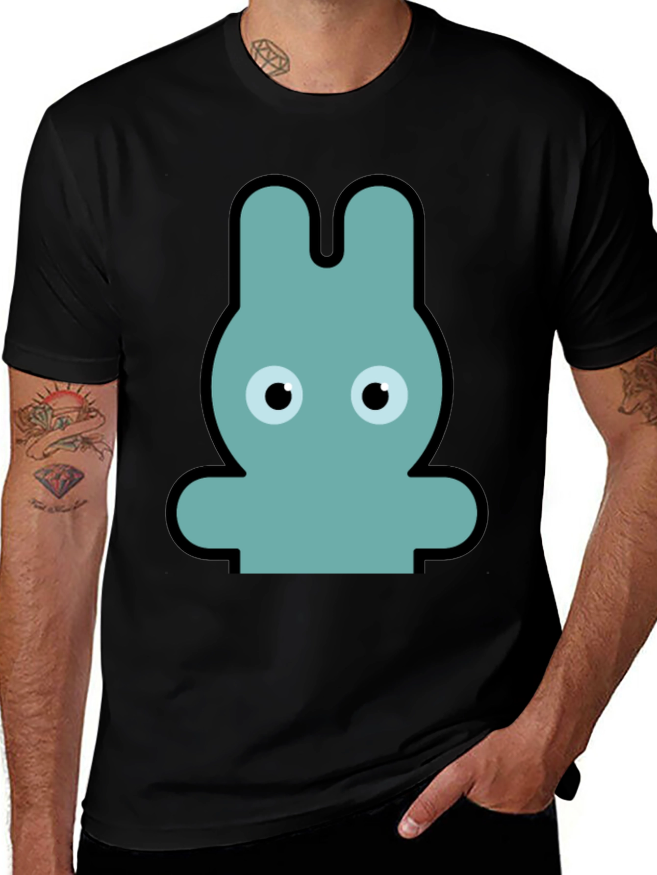 Variant 24 of Cartoon Rabbit Graphic Print Black T-Shirt