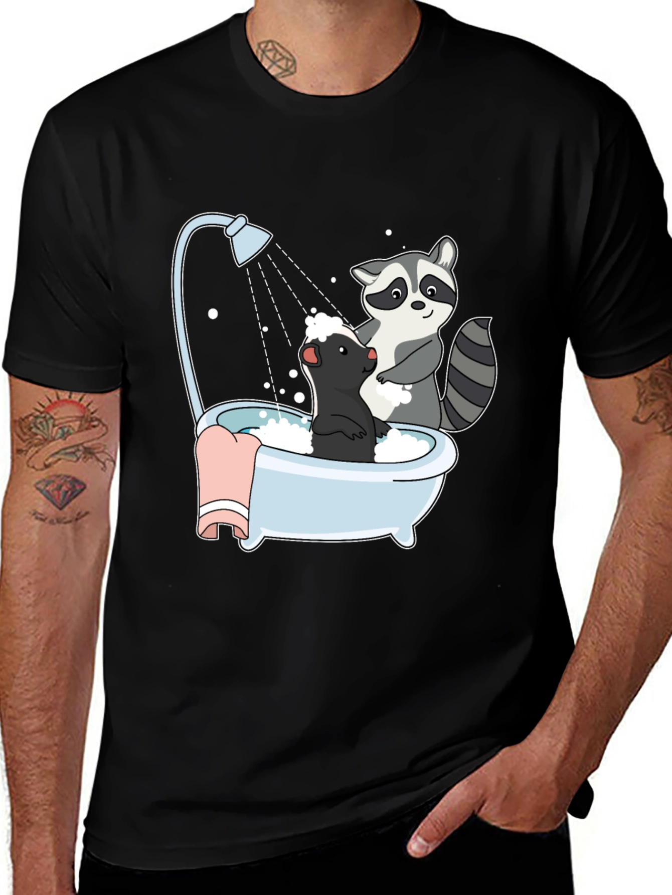 Variant 4 of Raccoon and Skunk Bathtub Graphic Tee