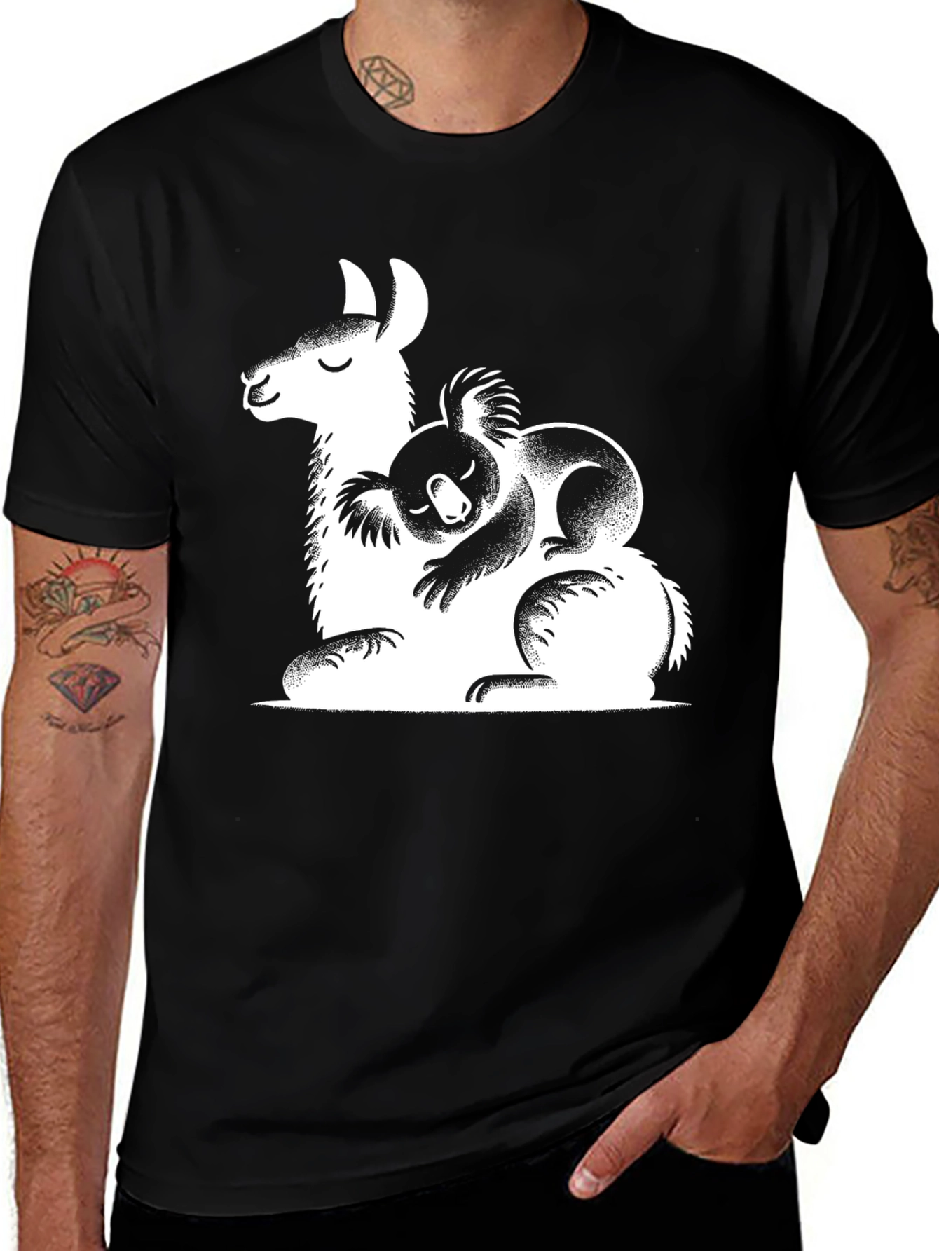 Variant 3 of Llama and Koala Graphic Tee - Black