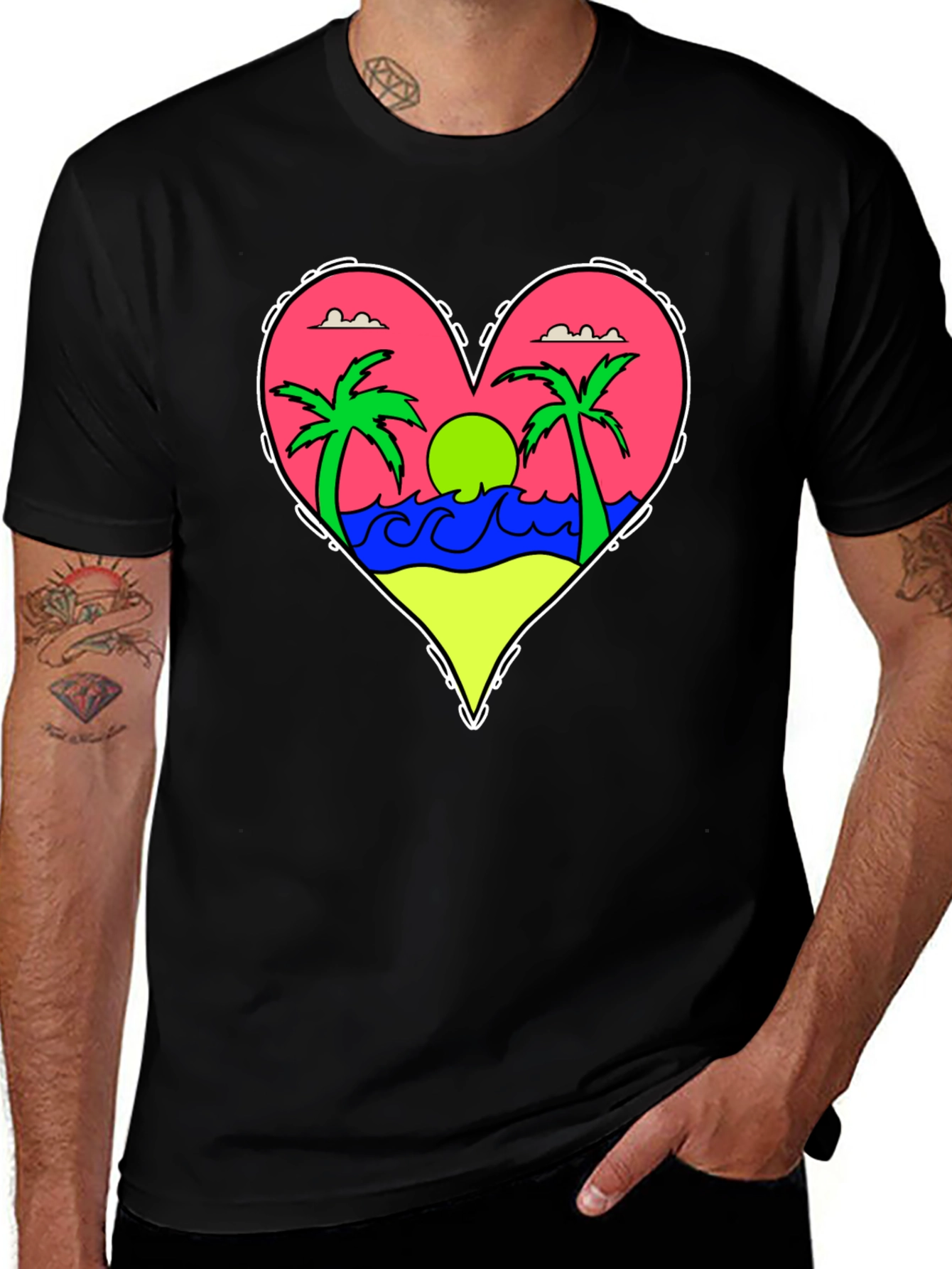Variant 5 of Tropical Beach Heart Graphic T-Shirt