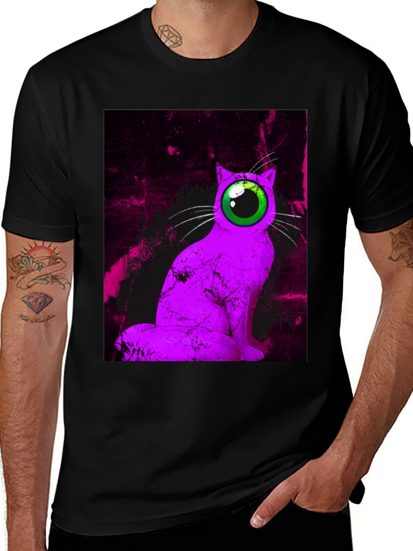 Variant 25 of Eye Cat Graphic Tee - Unique Artistic Design