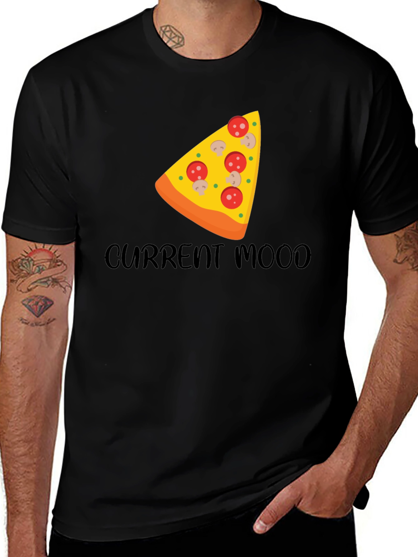 Variant 18 of Pizza Mood Graphic Tee - Black Cotton Comfort
