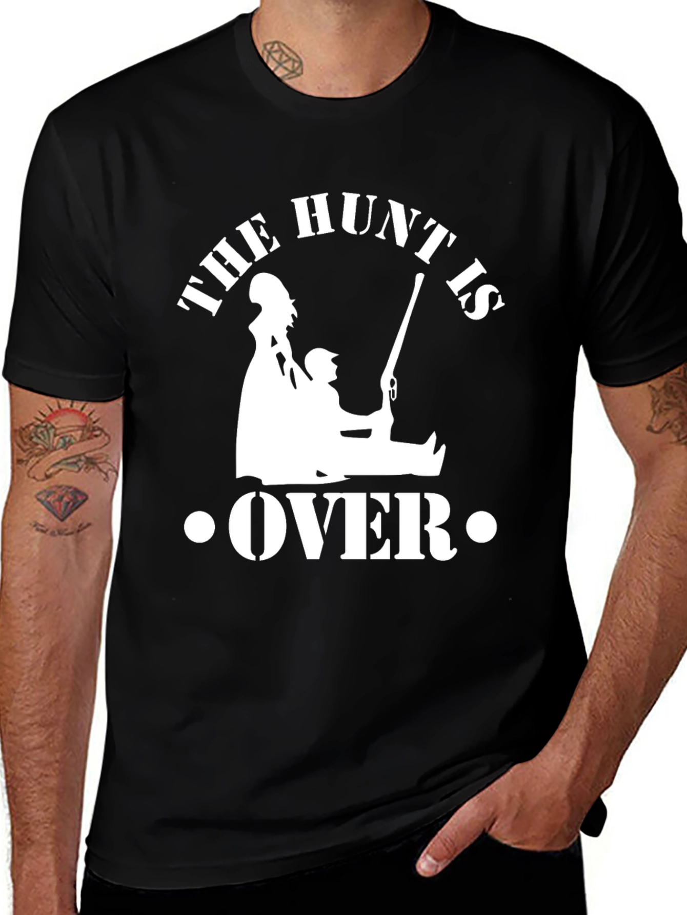 Variant 26 of The Hunt is Over Black Cotton Graphic Tee