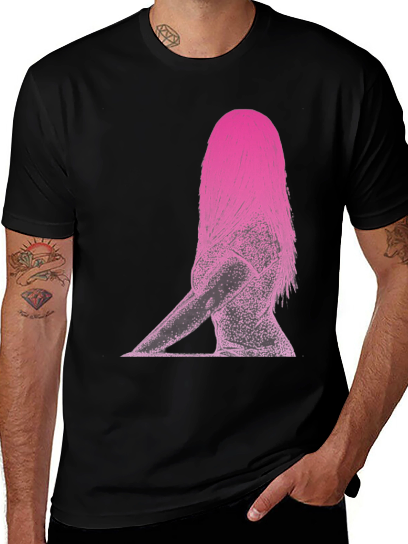 Variant 17 of Pink Silhouette Graphic Black T-Shirt