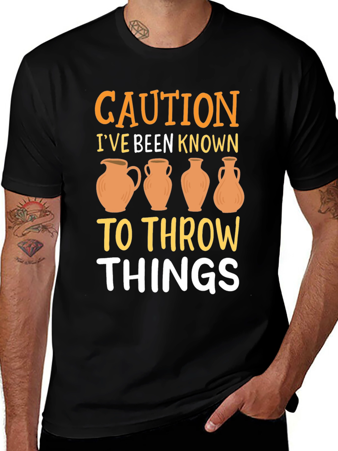 Variant 5 of Caution Throw Things T-Shirt Pottery Humor