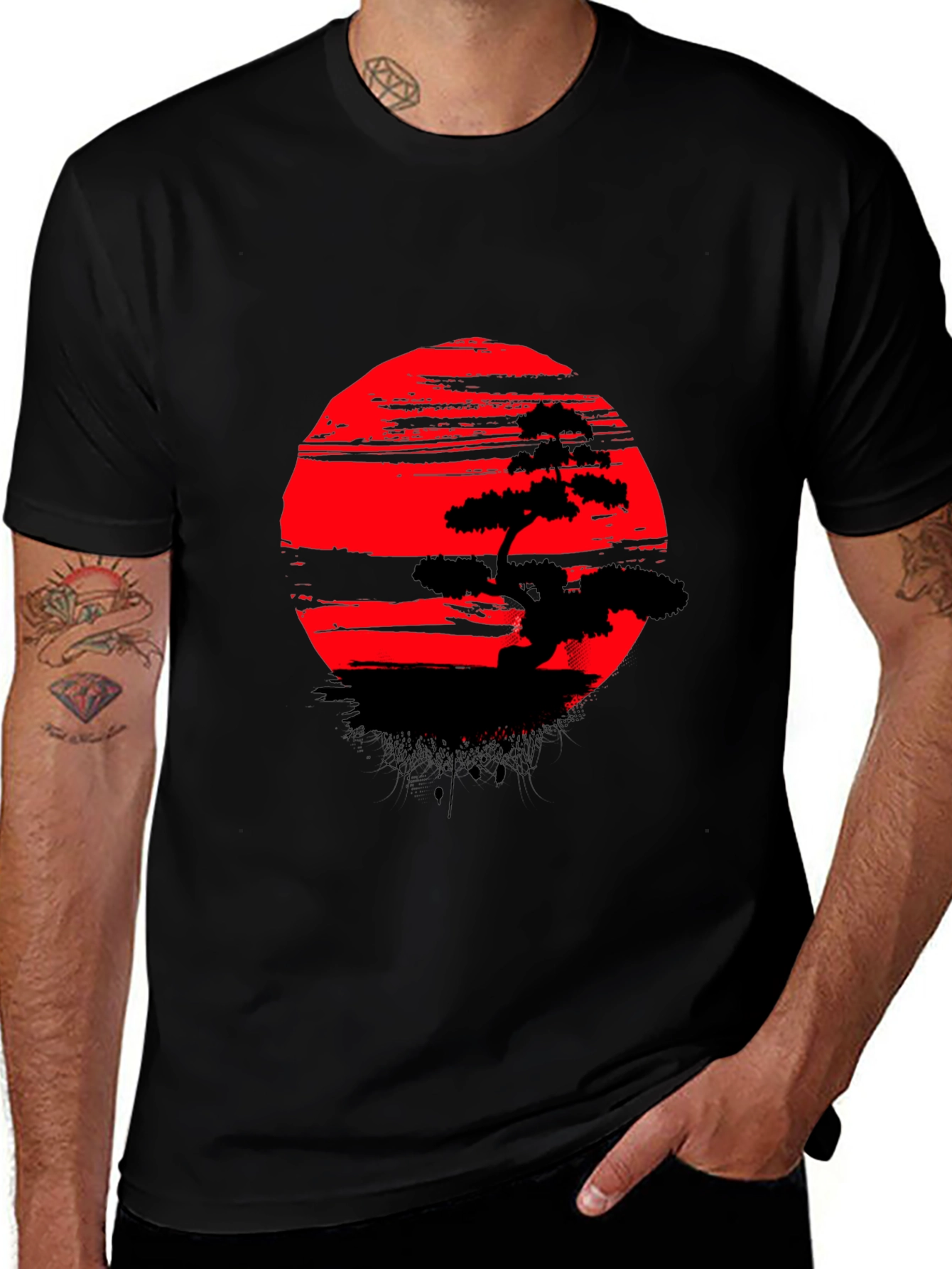 Variant 7 of Bonsai Tree Red Sun T-Shirt - Unique Graphic Tee