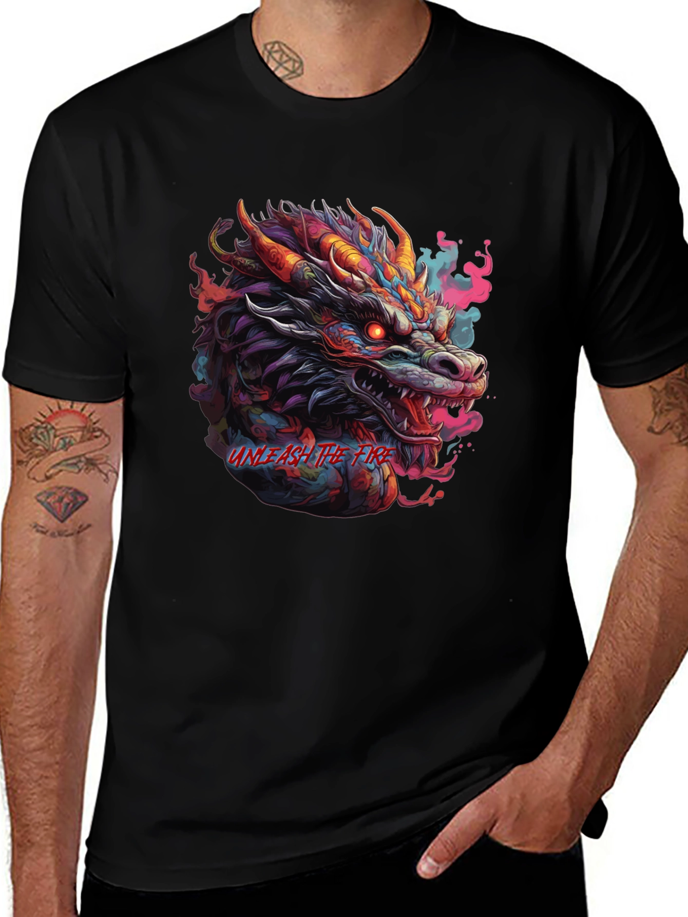 Variant 8 of Unleash the Fire Dragon Graphic Tee - Men's Black T-Shirt