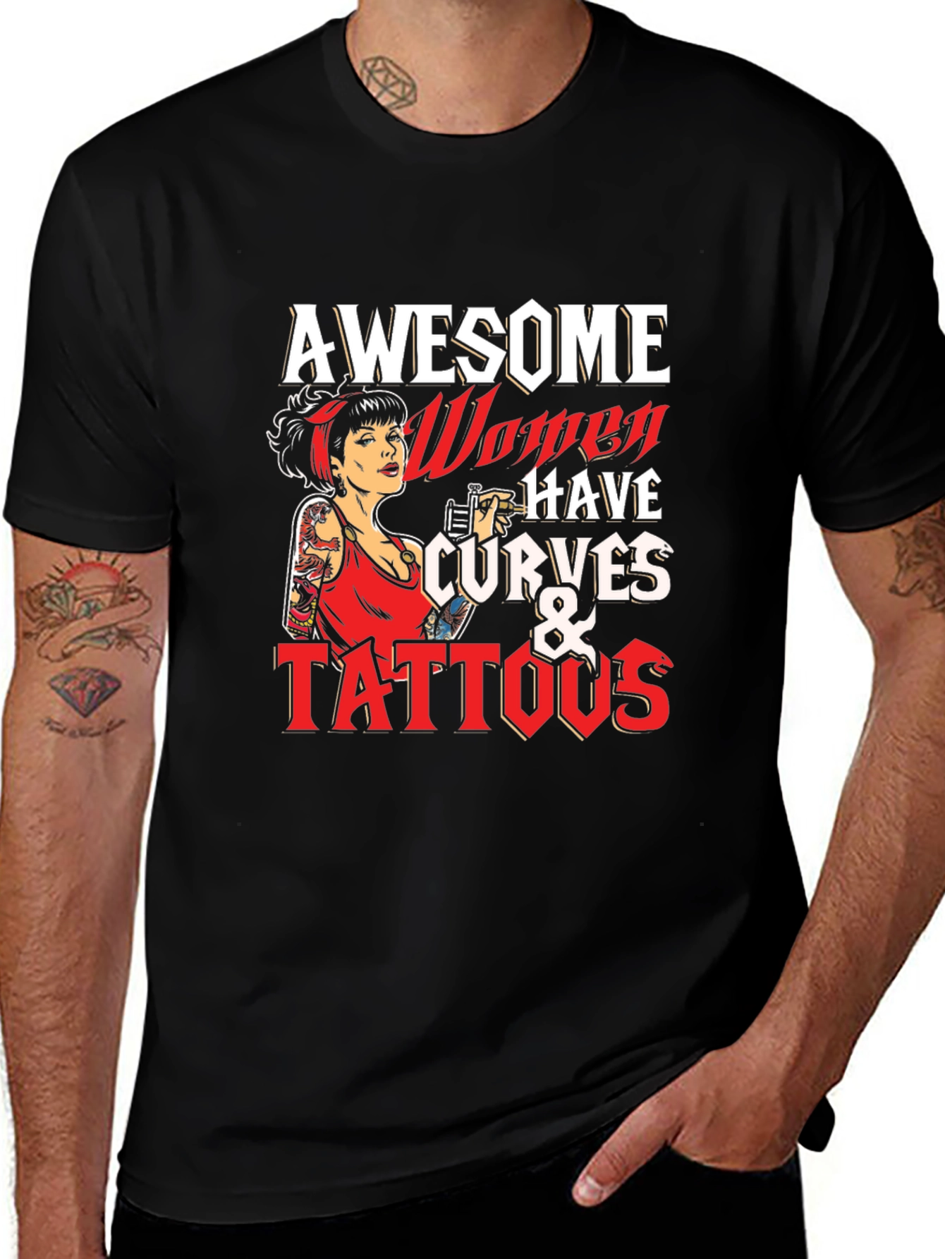 Black Awesome Women Curves & Tattoos T-Shirt main image