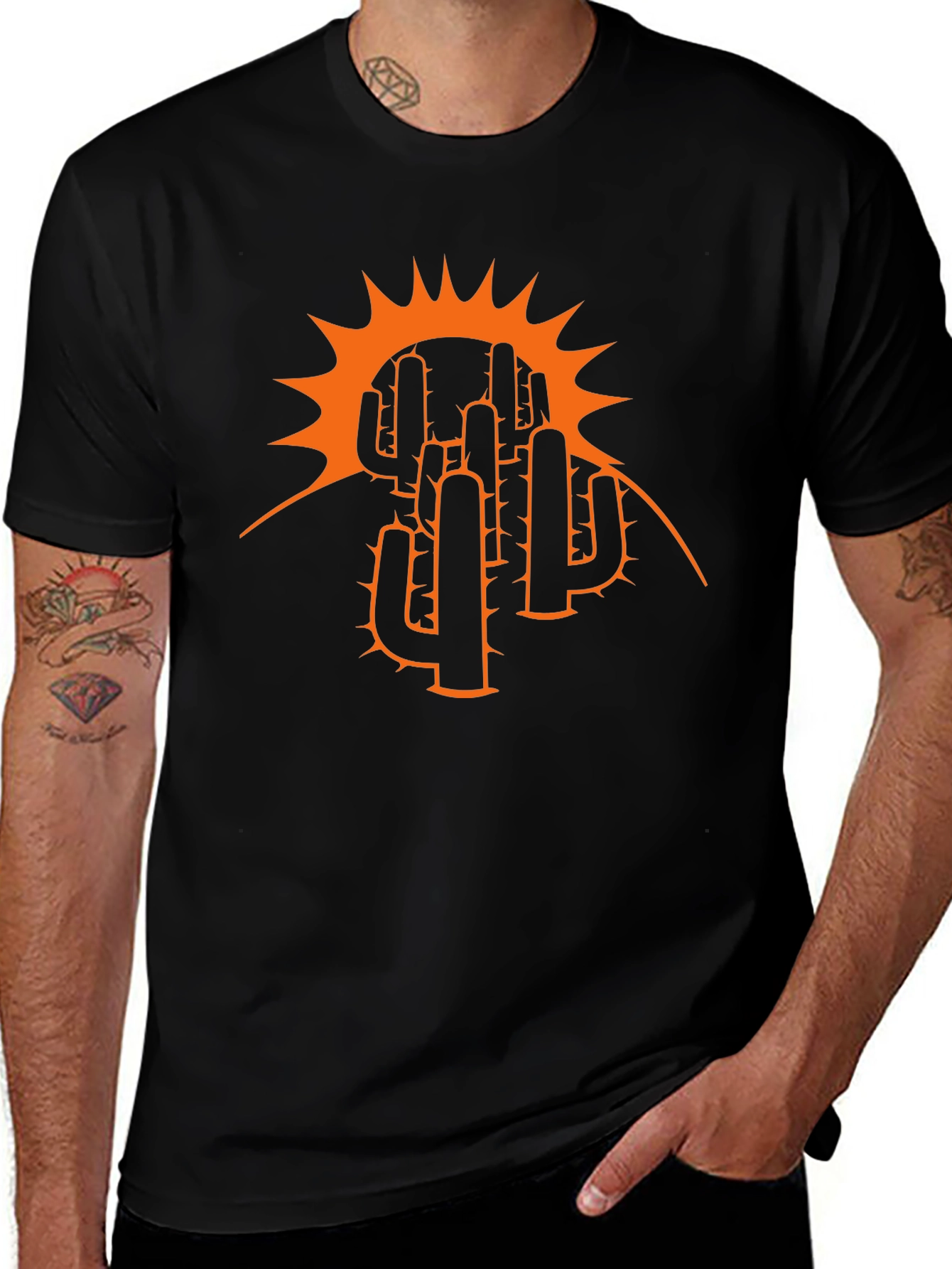 Variant 28 of Desert Cactus Sunset Graphic Tee - Black