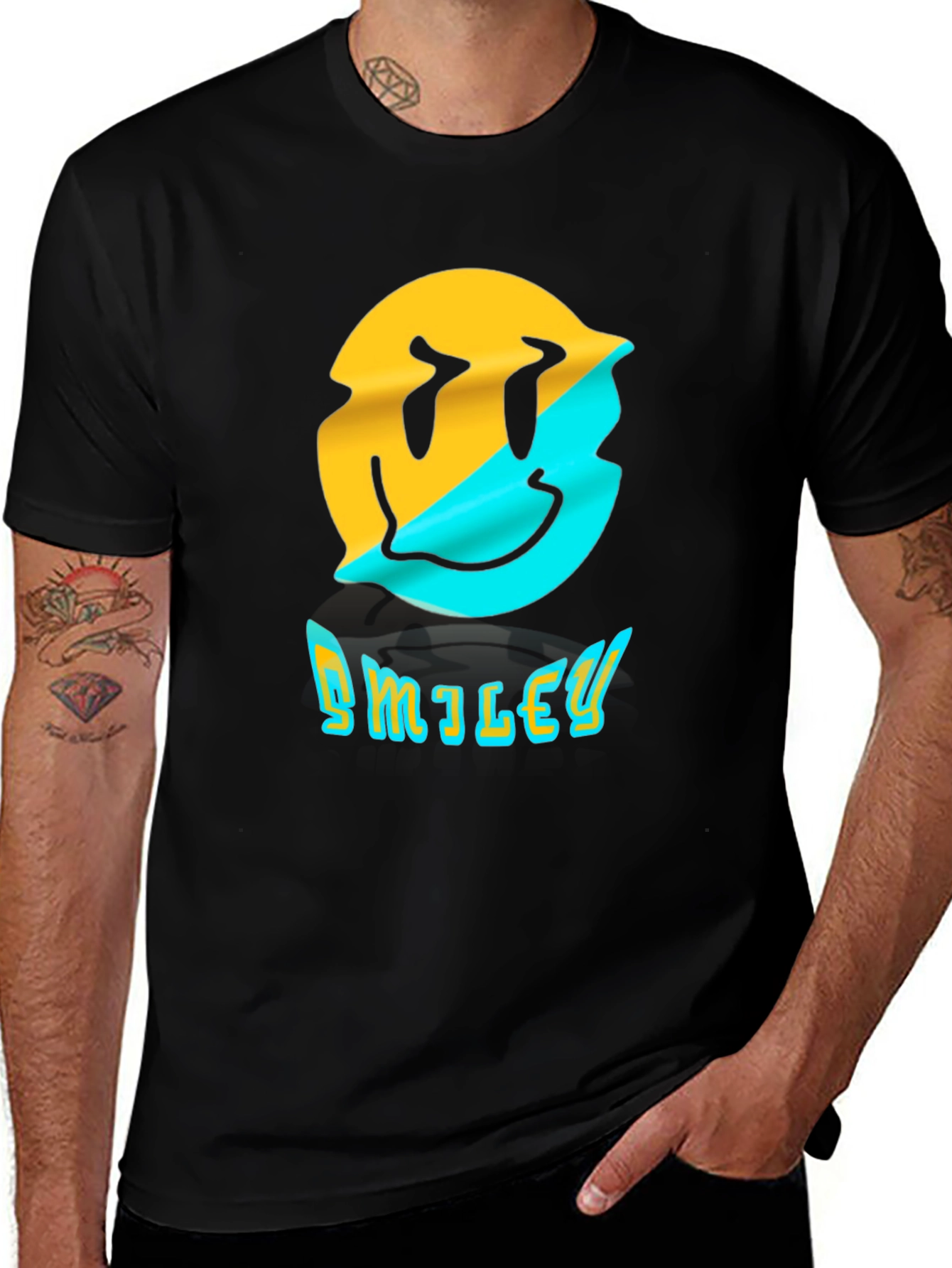 Variant 15 of Distorted Smiley Face Graphic T-Shirt - Trendy