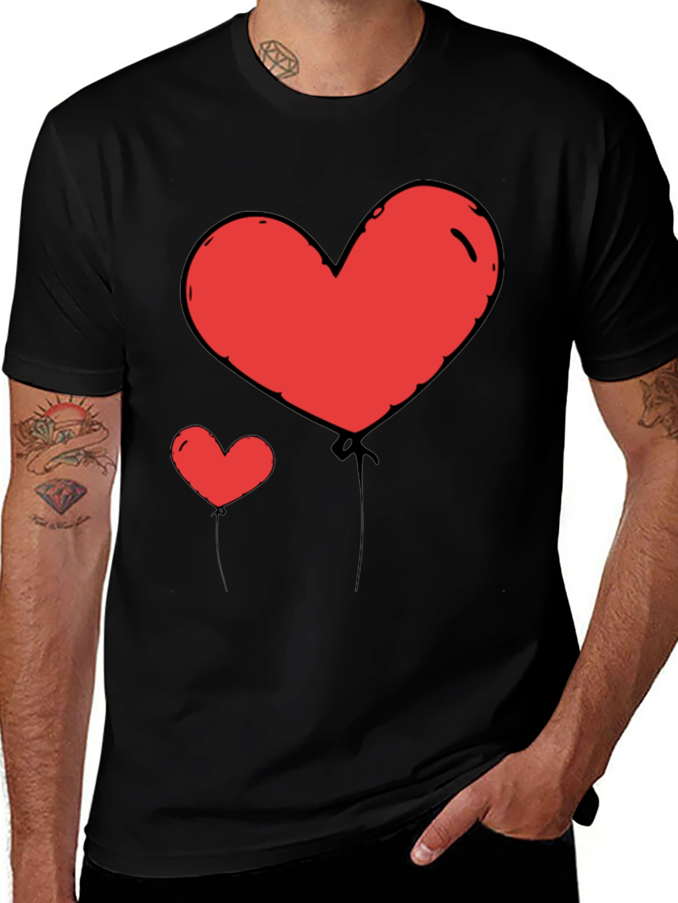 Variant 5 of Heart Balloon Graphic Tee - Black Casual Shirt