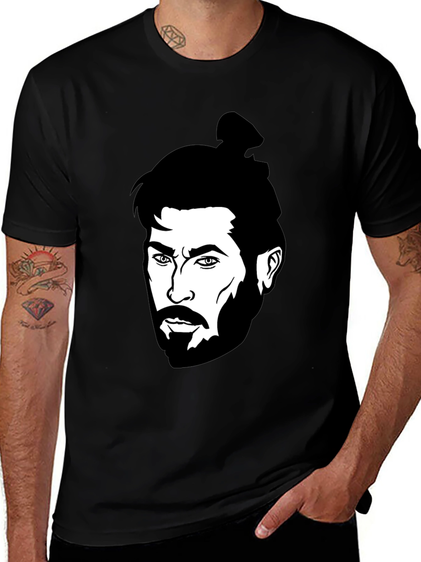 Variant 28 of Black Graphic Tee - Man Bun Portrait