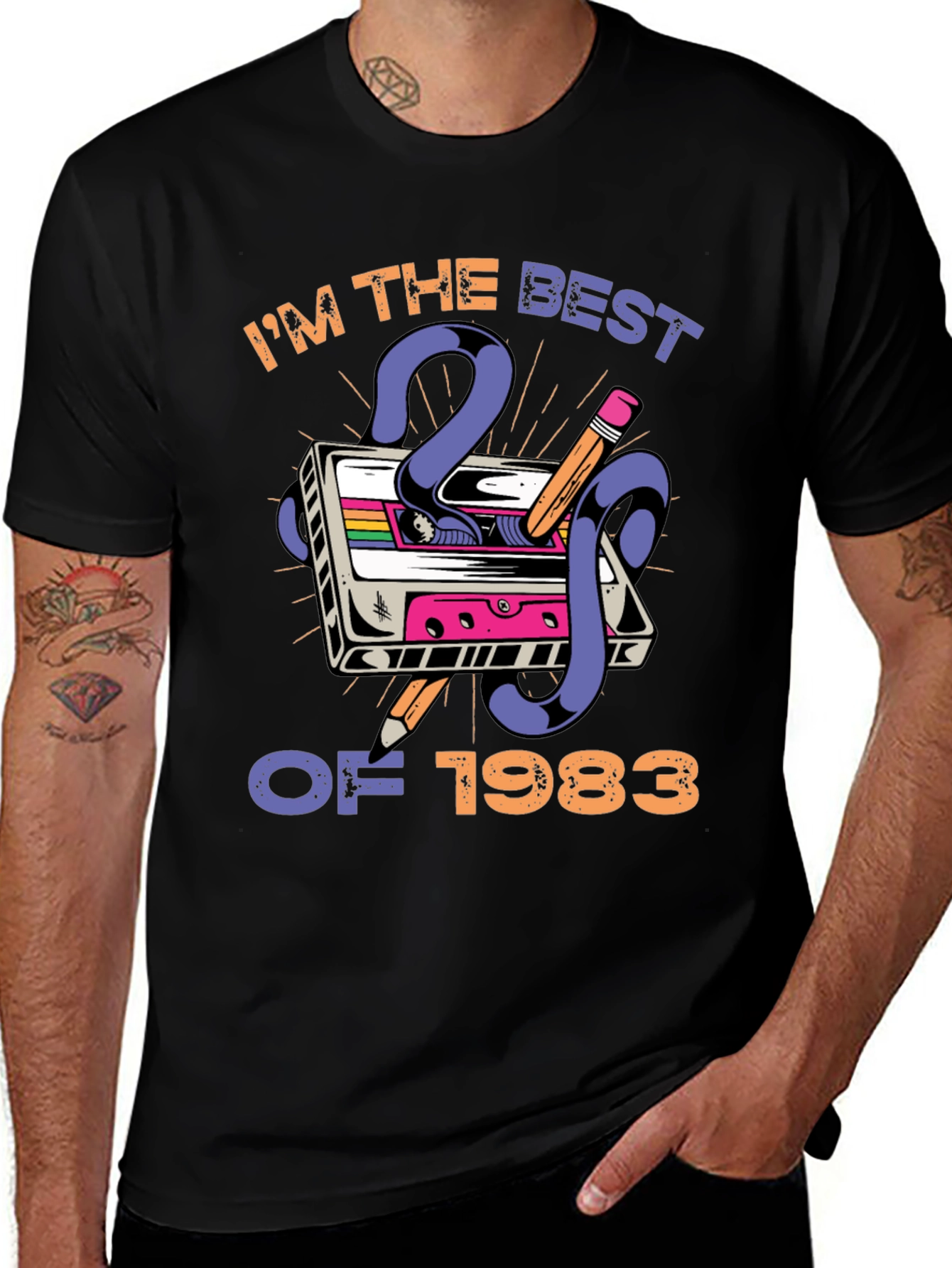 Black Retro 1983 Cassette Tape Graphic Tee main image