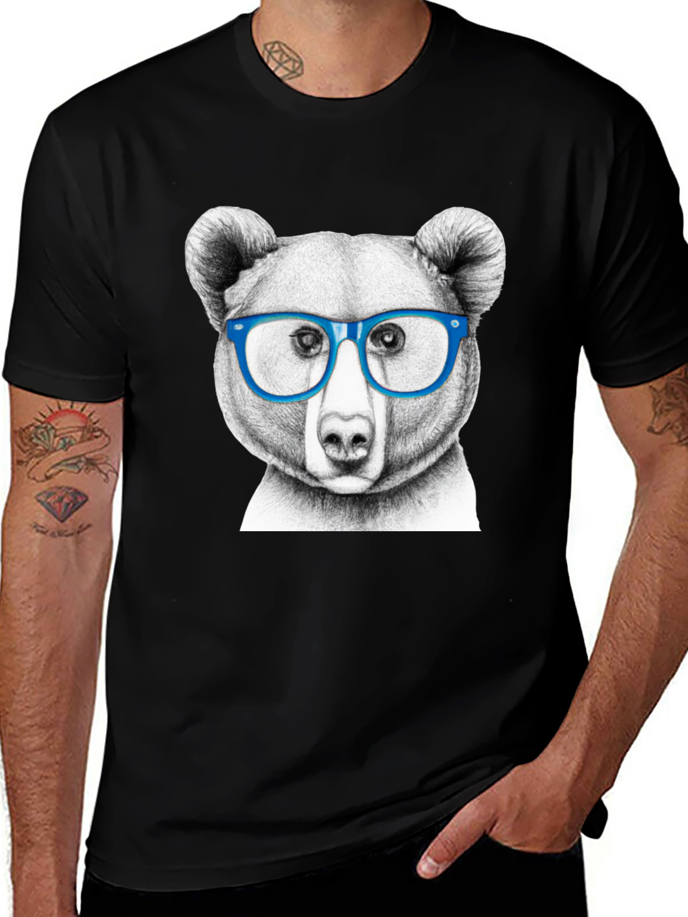 Variant 28 of Bear with Glasses Black T-Shirt