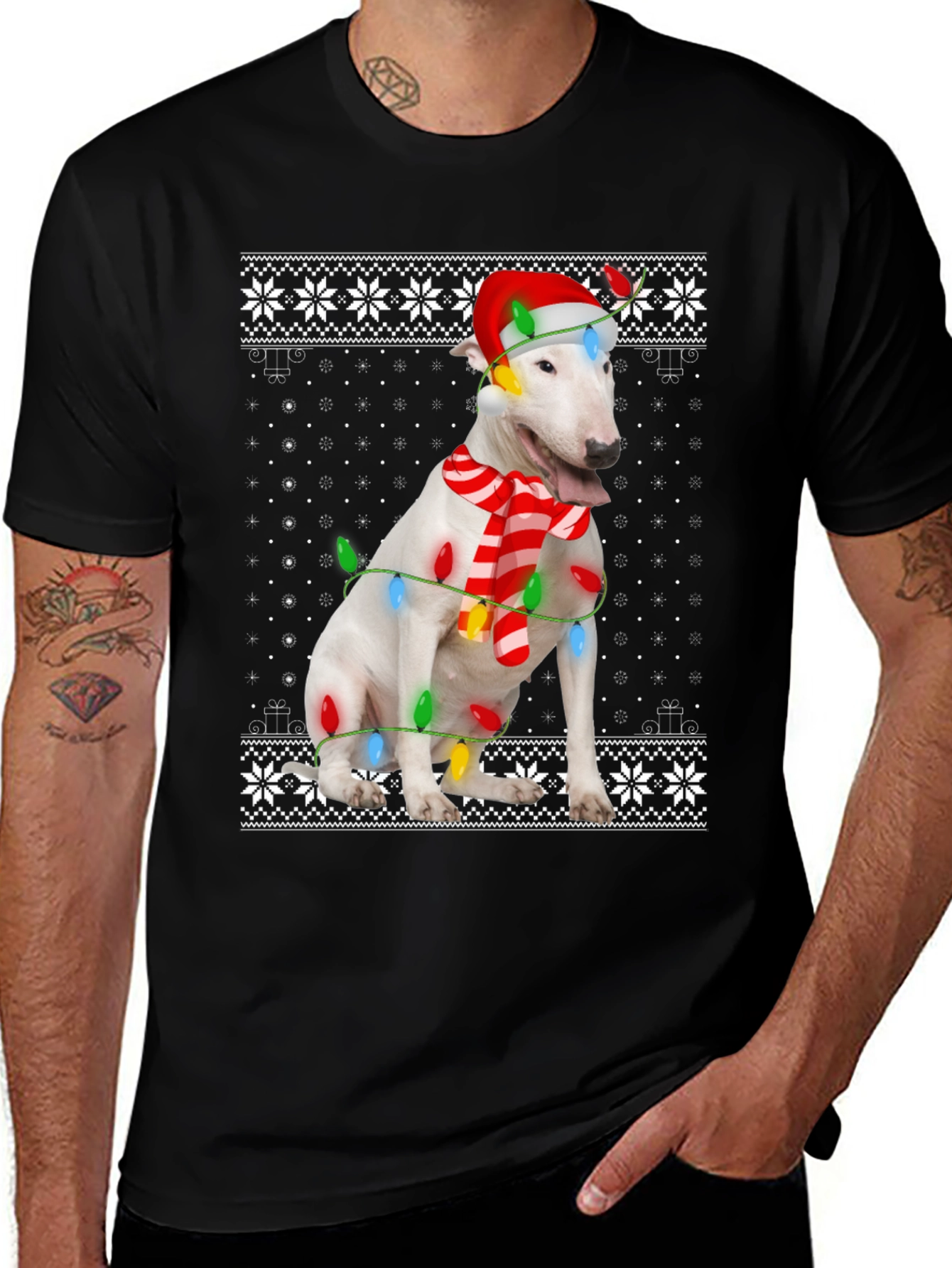 Festive Bull Terrier Christmas Graphic Tee