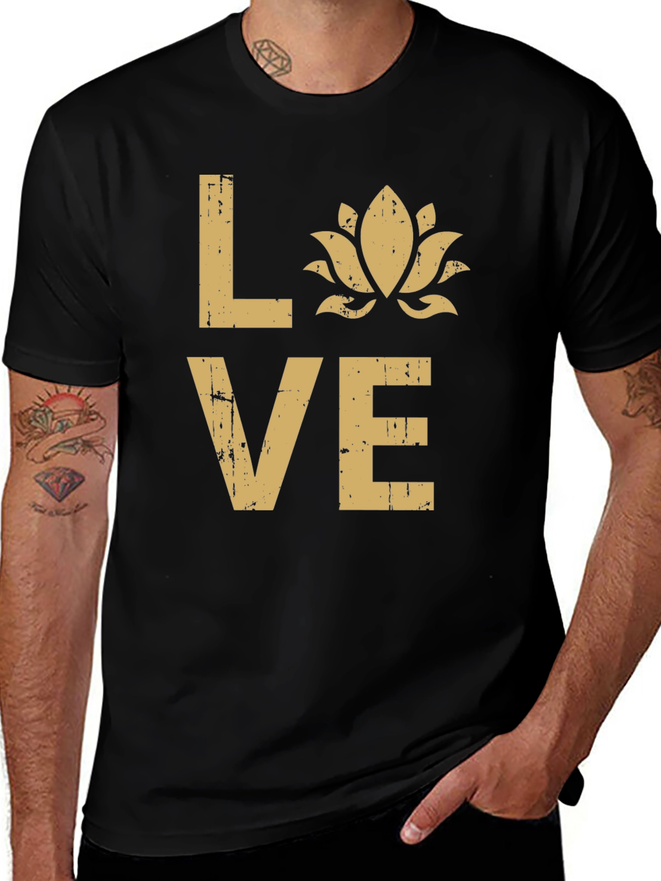 Variant 2 of Love Lotus Flower Graphic T-Shirt - Black