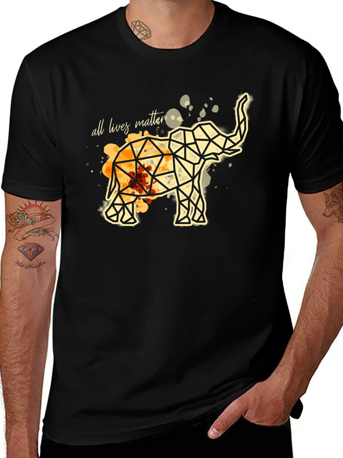 Variant 18 of Geometric Elephant 'All Lives Matter' Black T-Shirt