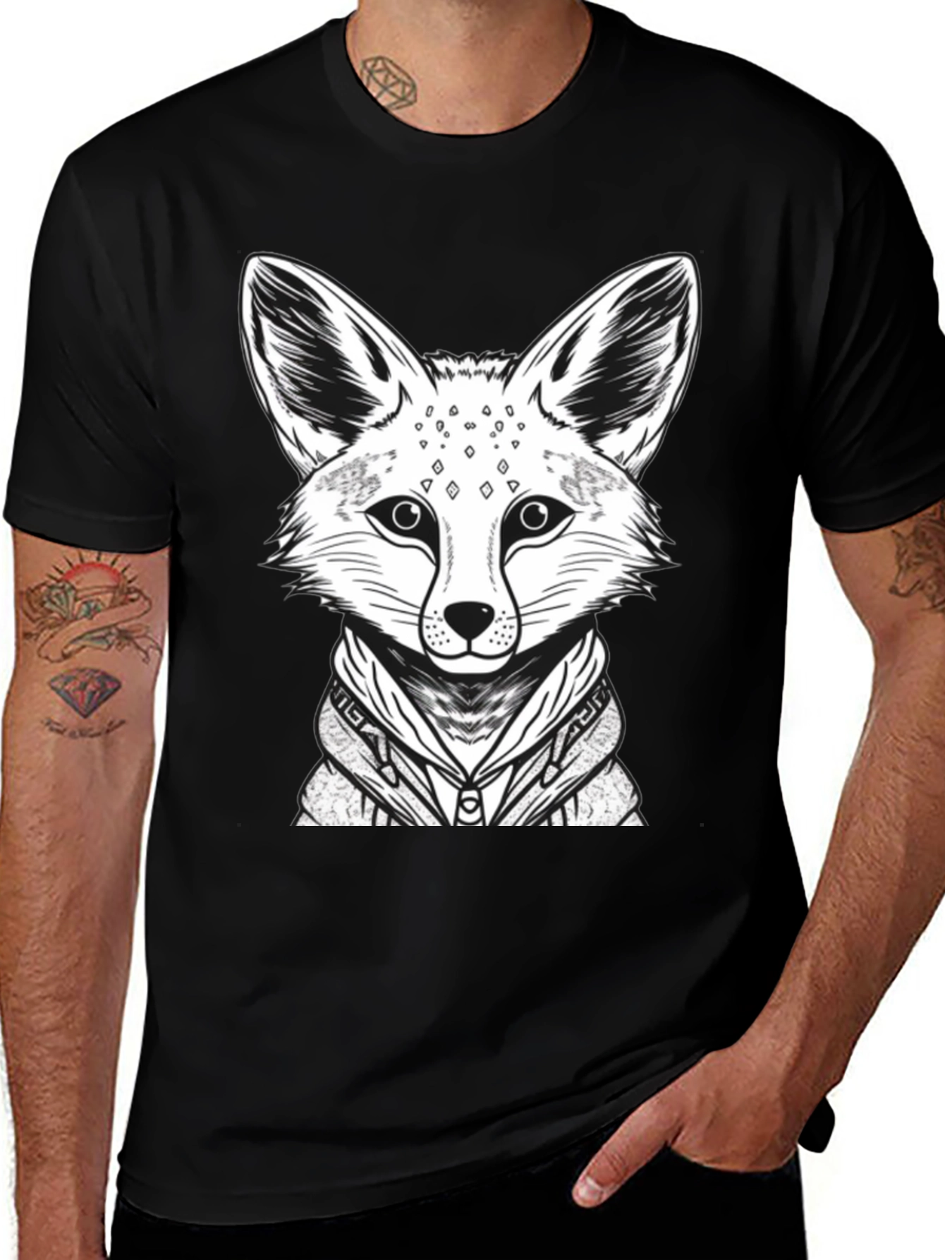 Variant 12 of Cool Fox Graphic Tee - Men's Black Cotton Shirt