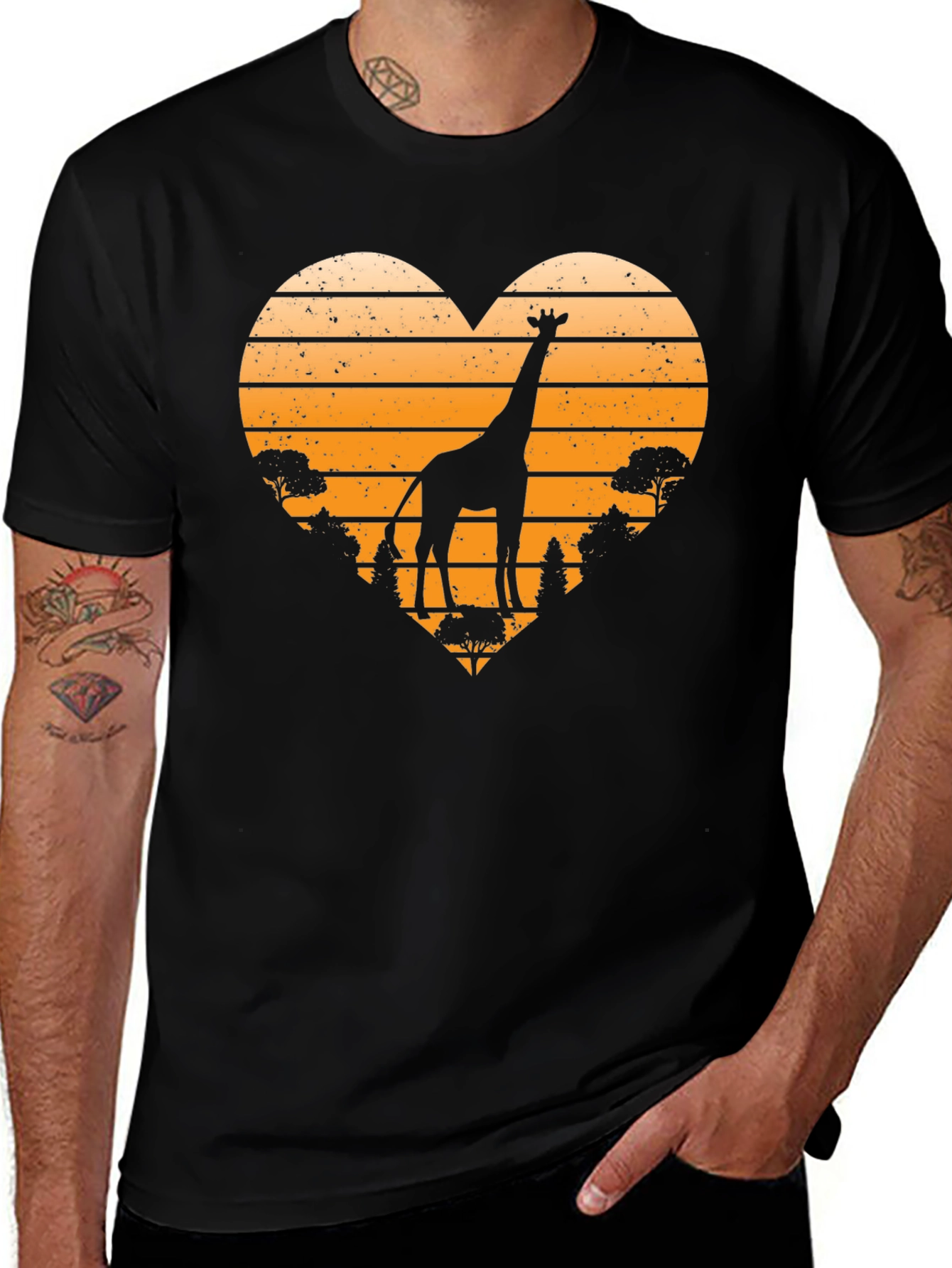 Variant 3 of Giraffe Sunset Heart T-Shirt - Wildlife Tee