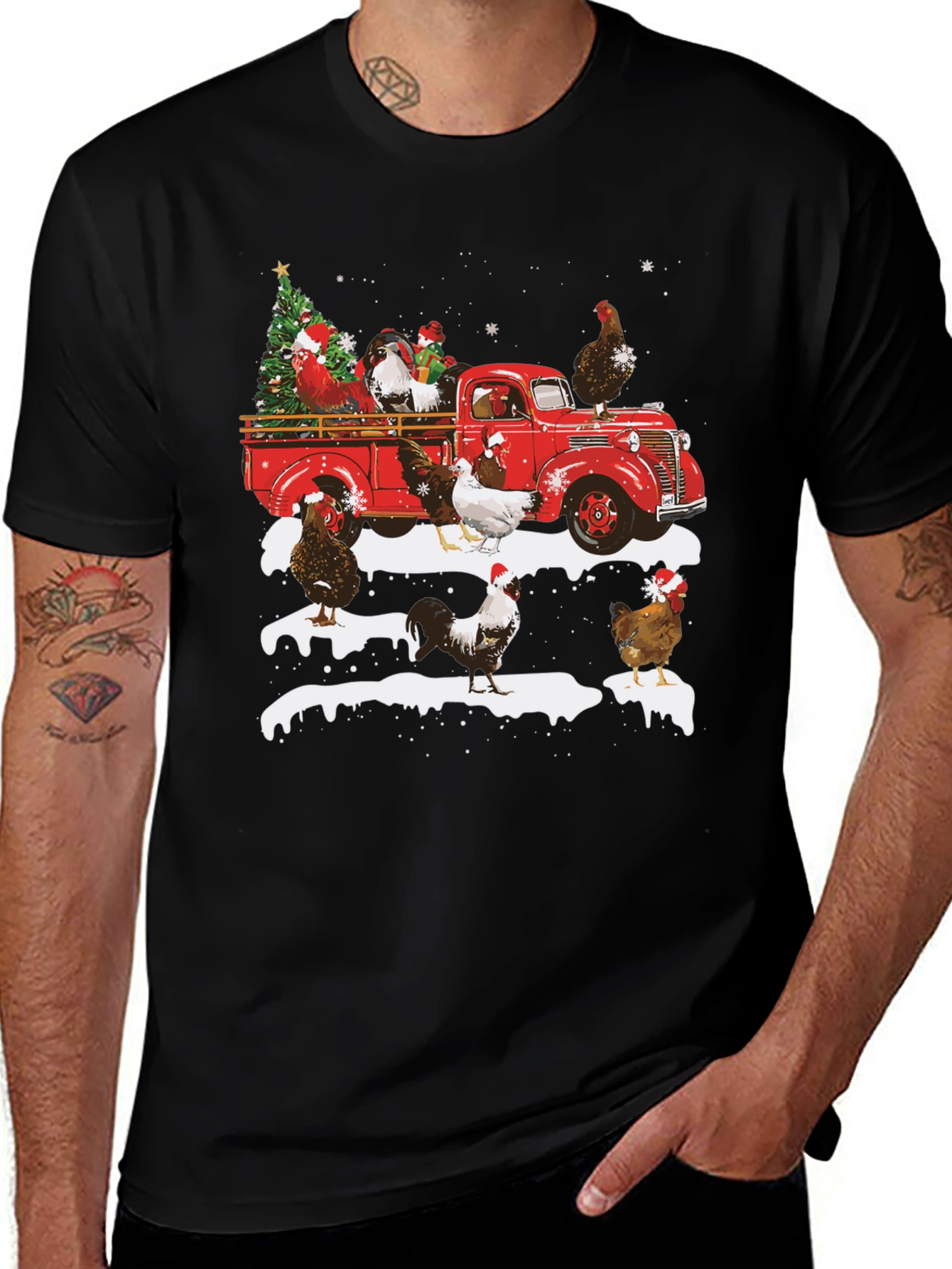 Variant 27 of Festive Chicken Truck Graphic Tee