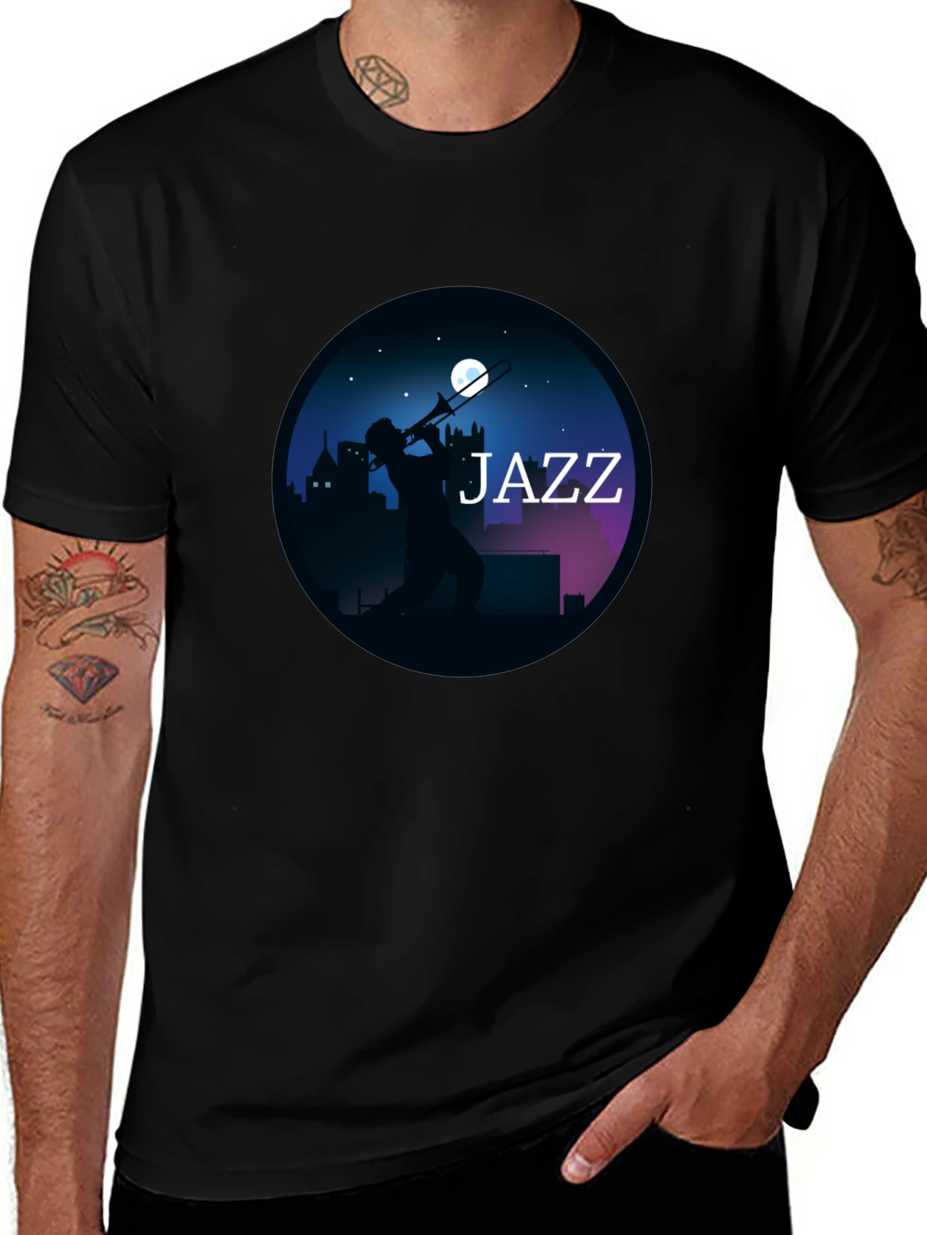 Jazz Music T-Shirt - Silhouette Trombone Player Tee
