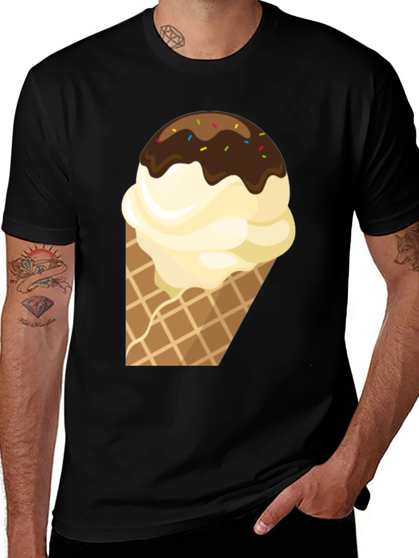 Variant 18 of Ice Cream Graphic Tee - Black Cotton T-Shirt