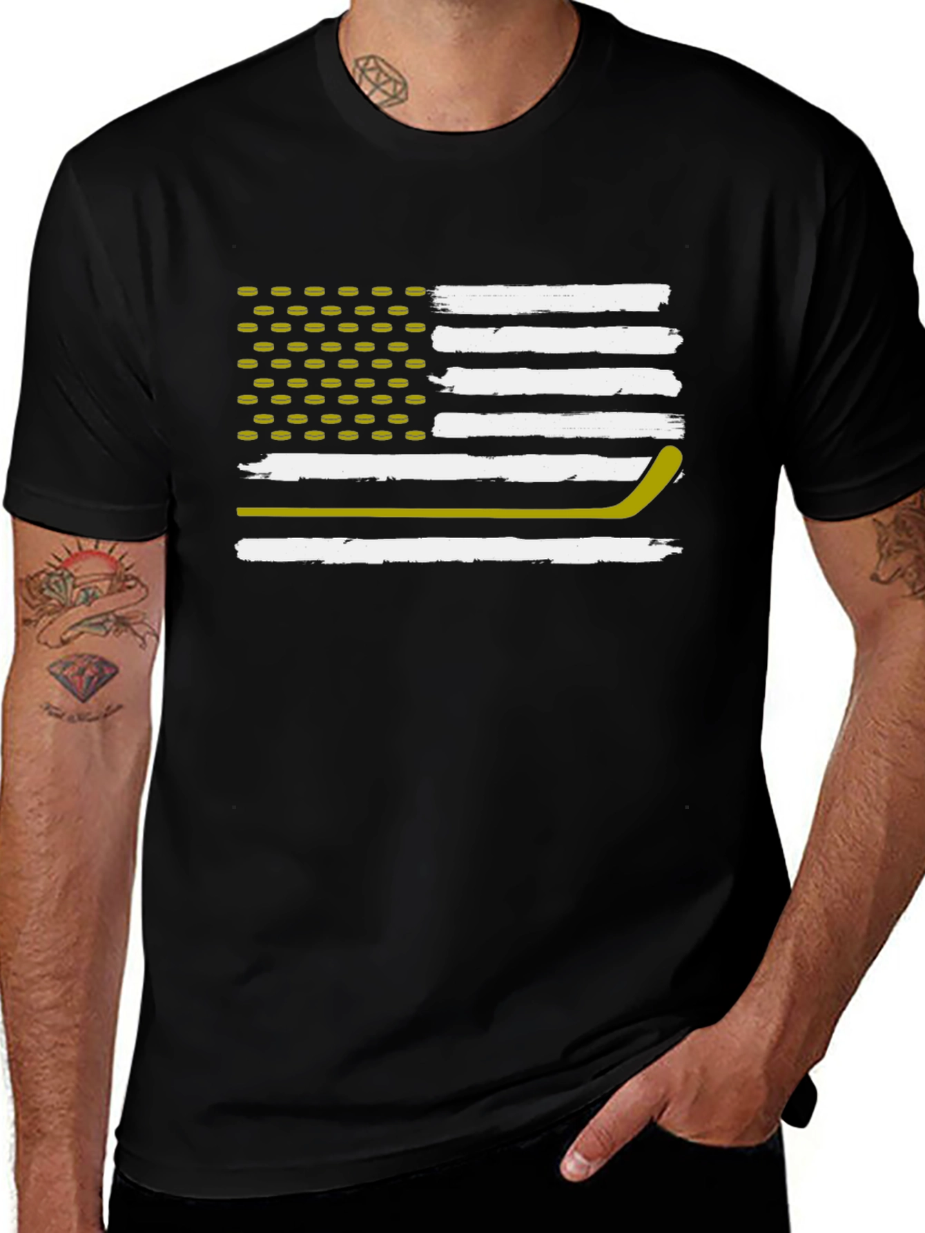 Variant 22 of Hockey Flag Graphic T-Shirt - Black