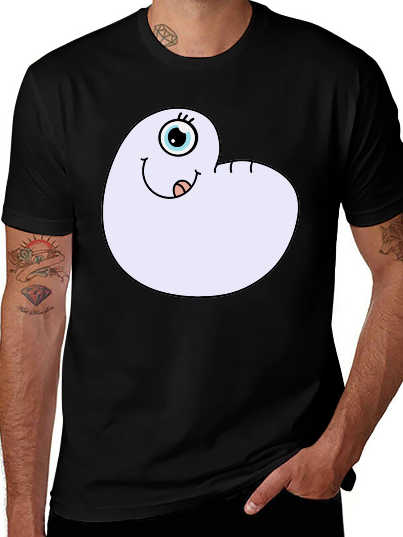 Black Cartoon Worm Tee - Funny Graphic T-Shirt main image