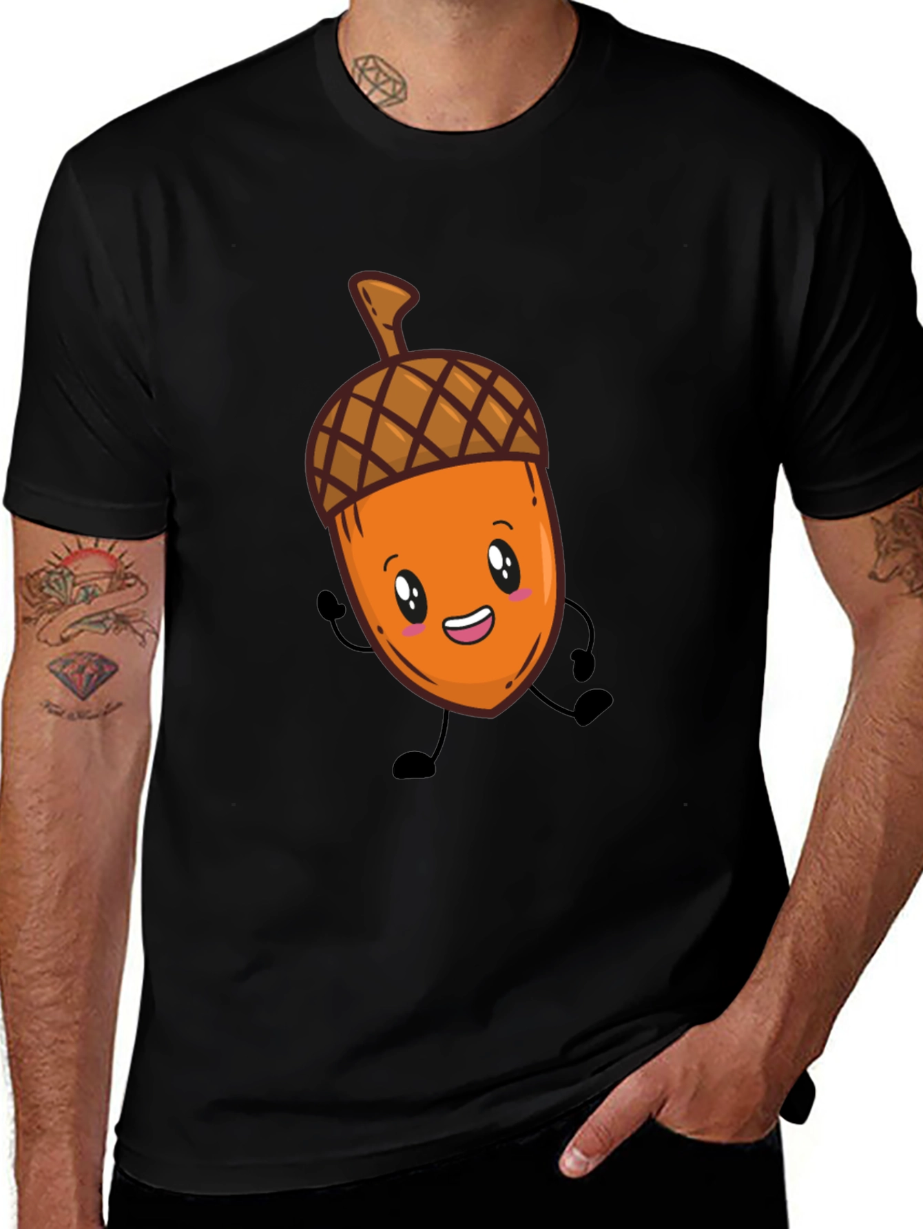 Variant 16 of Cute Acorn Cartoon Graphic Black T-Shirt
