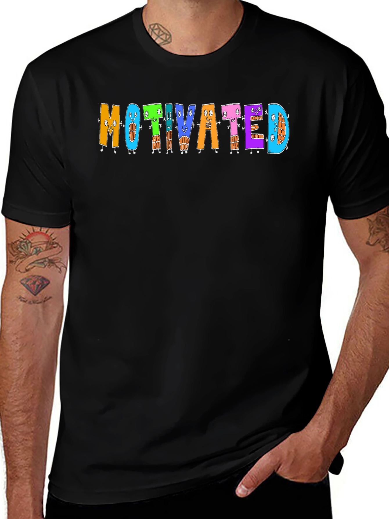 Black Motivated Cartoon Graphic T-Shirt main image