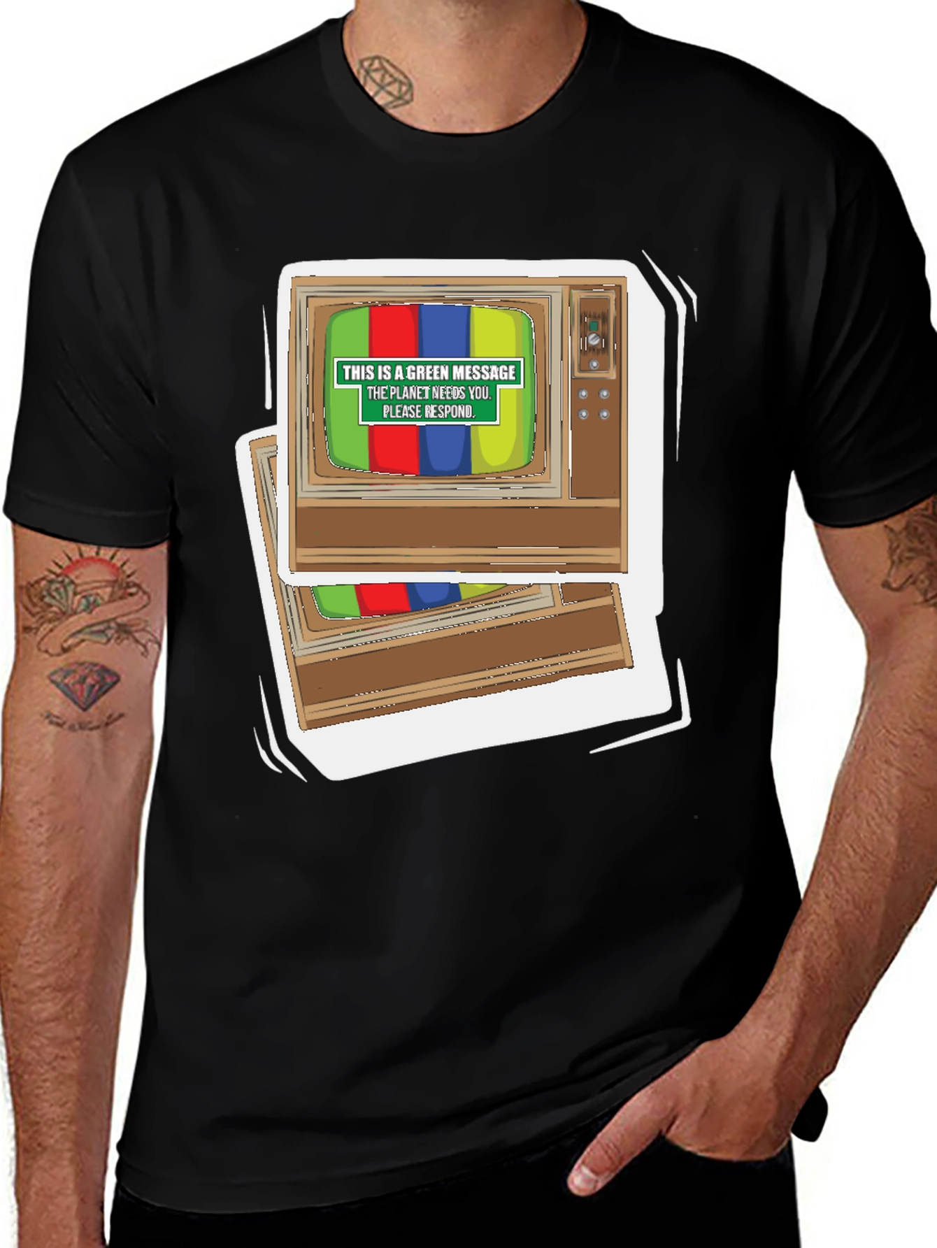 Variant 30 of Retro TV Green Message Graphic Tee