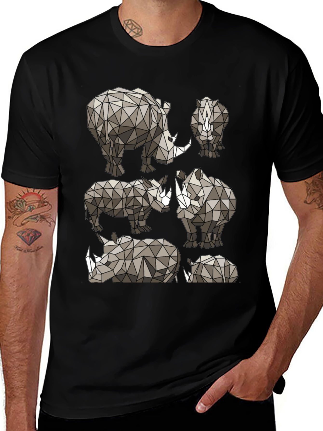 Variant 18 of Geometric Rhino Graphic Tee - Modern Wildlife Style