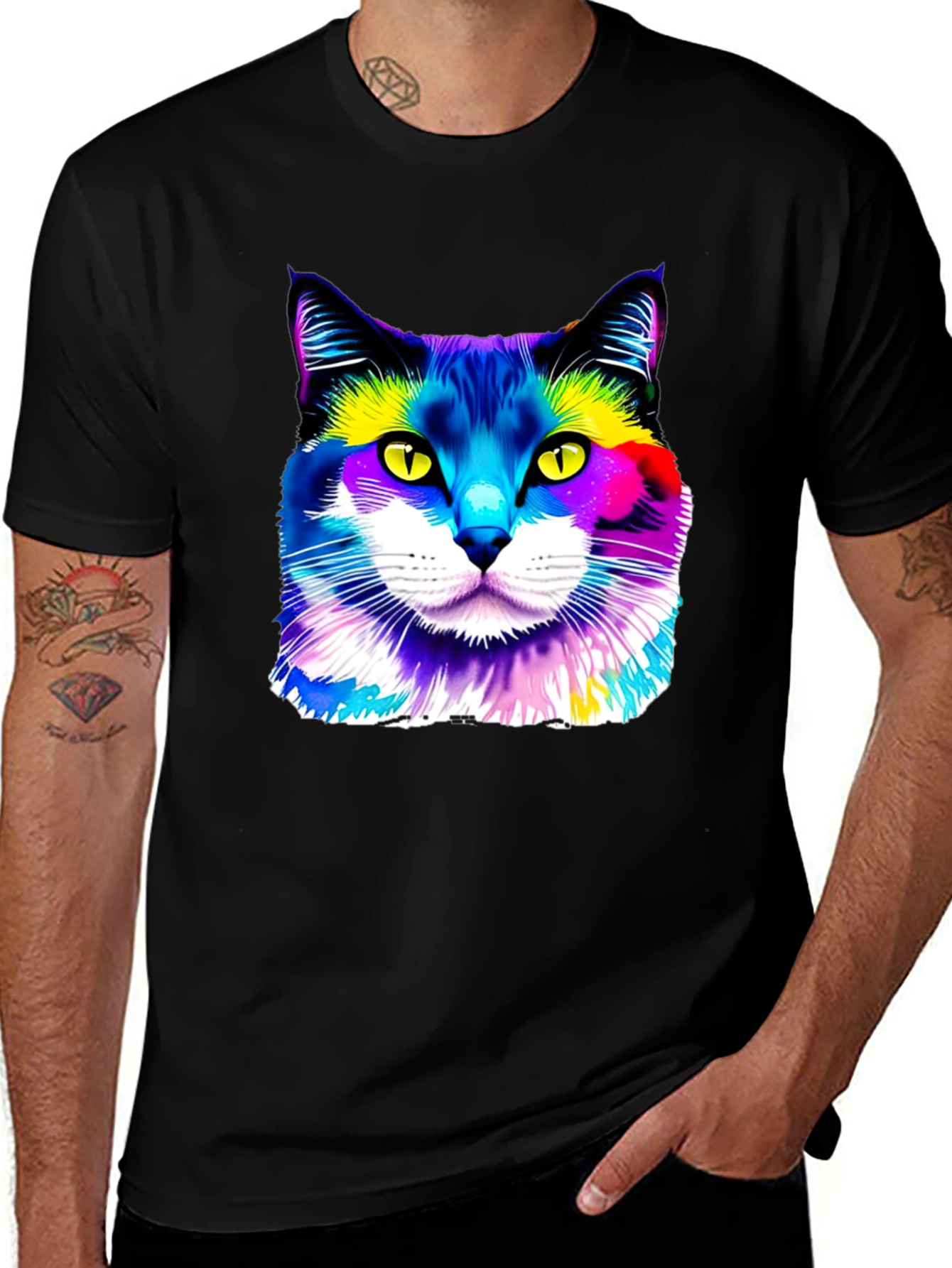 Variant 12 of Rainbow Cat Graphic Tee - Unique Colorful Design