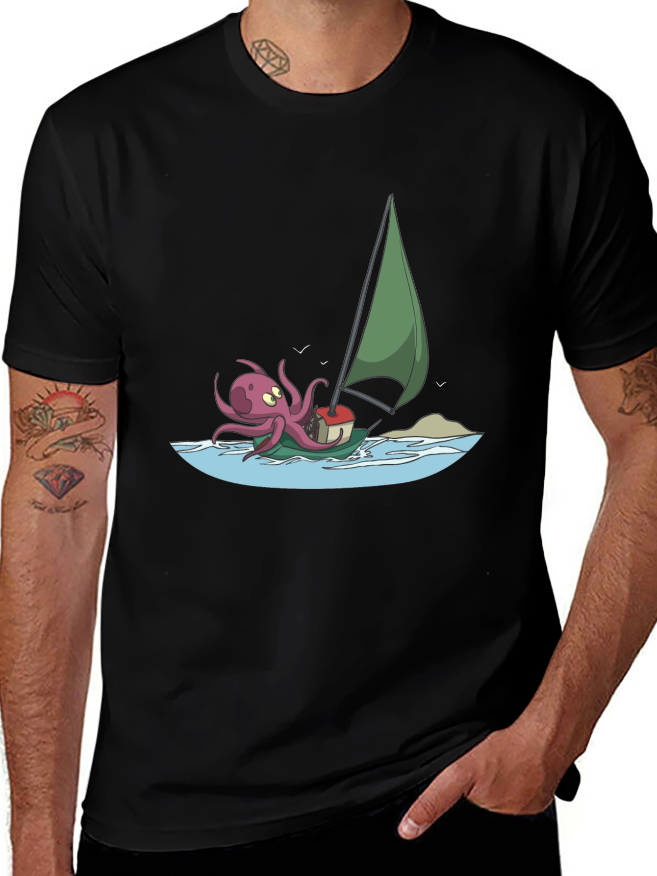 Variant 26 of Octopus Sailing T-Shirt - Cartoon Design
