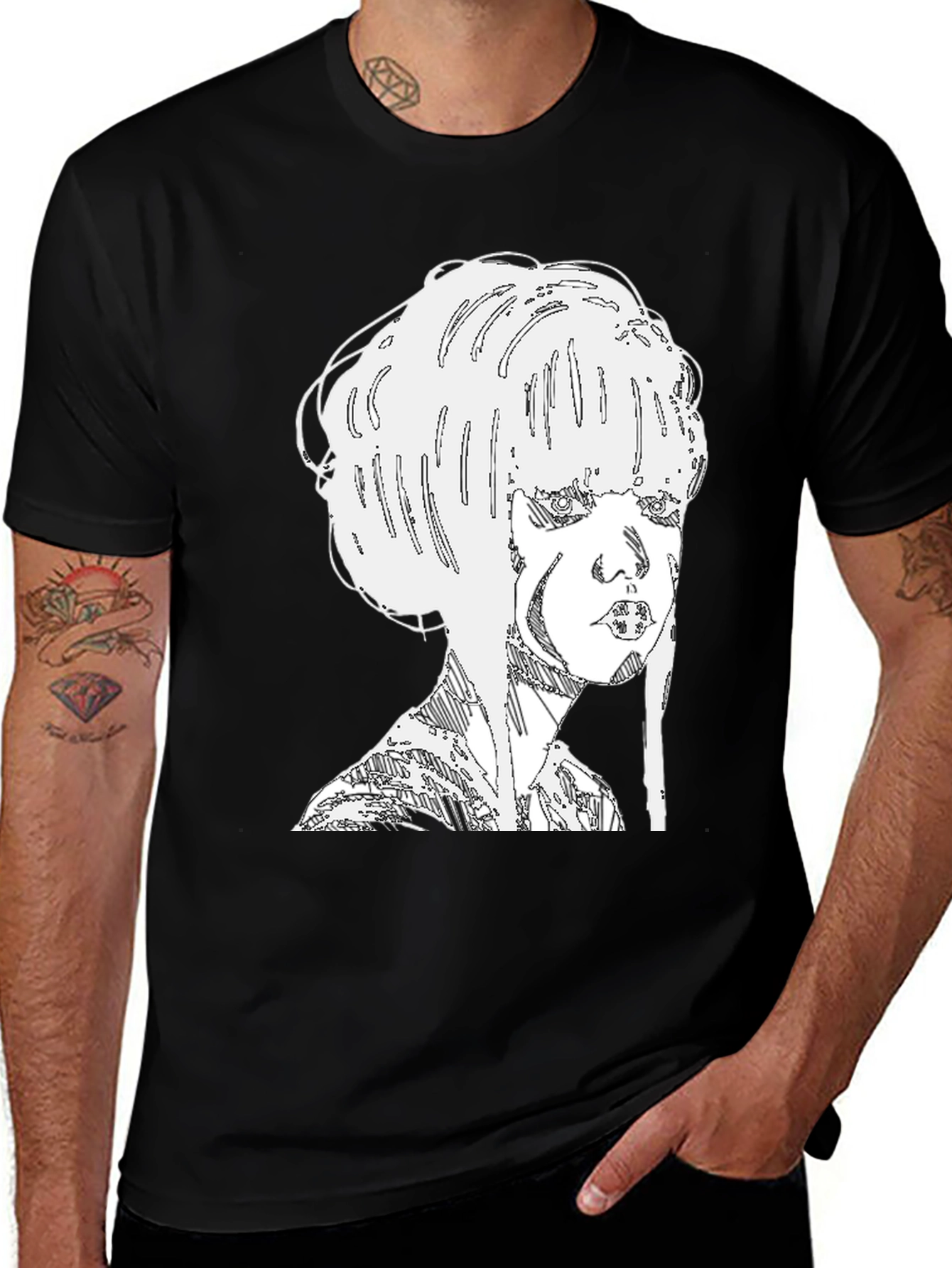 Variant 12 of Abstract Woman Graphic Tee - Black Cotton Blend