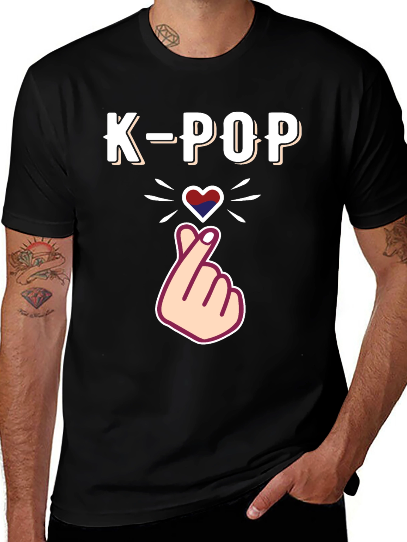 K-Pop Heart Sign Black T-Shirt