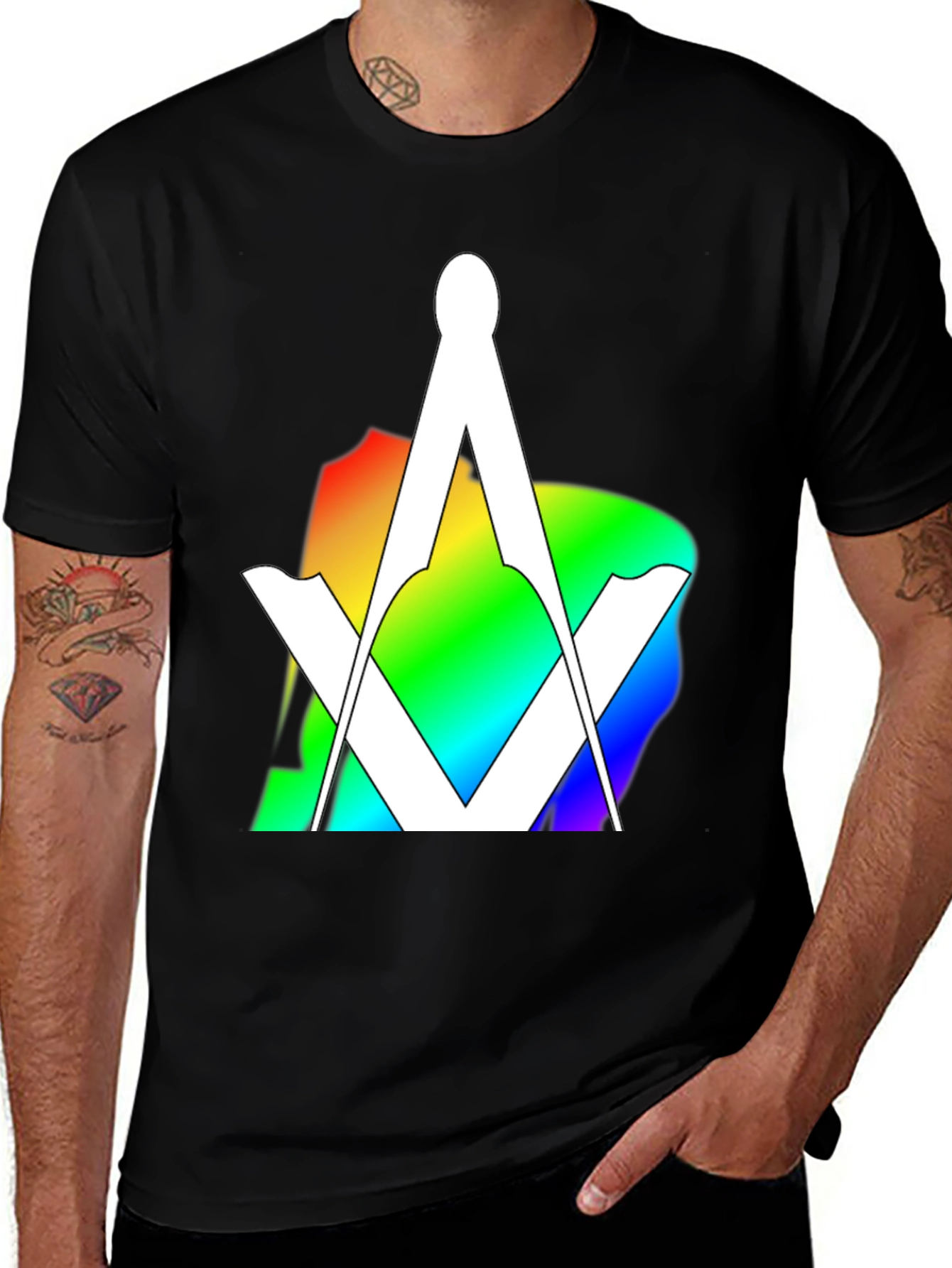 Rainbow Masonic T-Shirt - Square & Compass Design