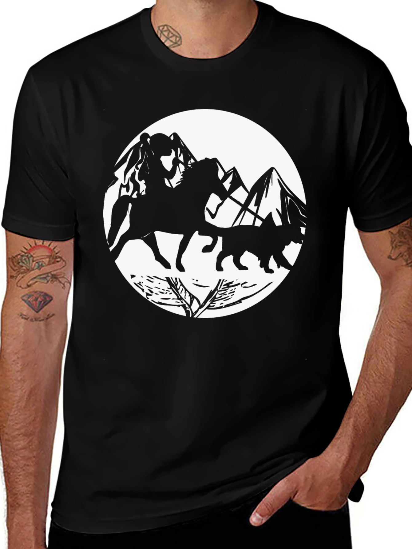Equestrian Mountain Silhouette Black Tee