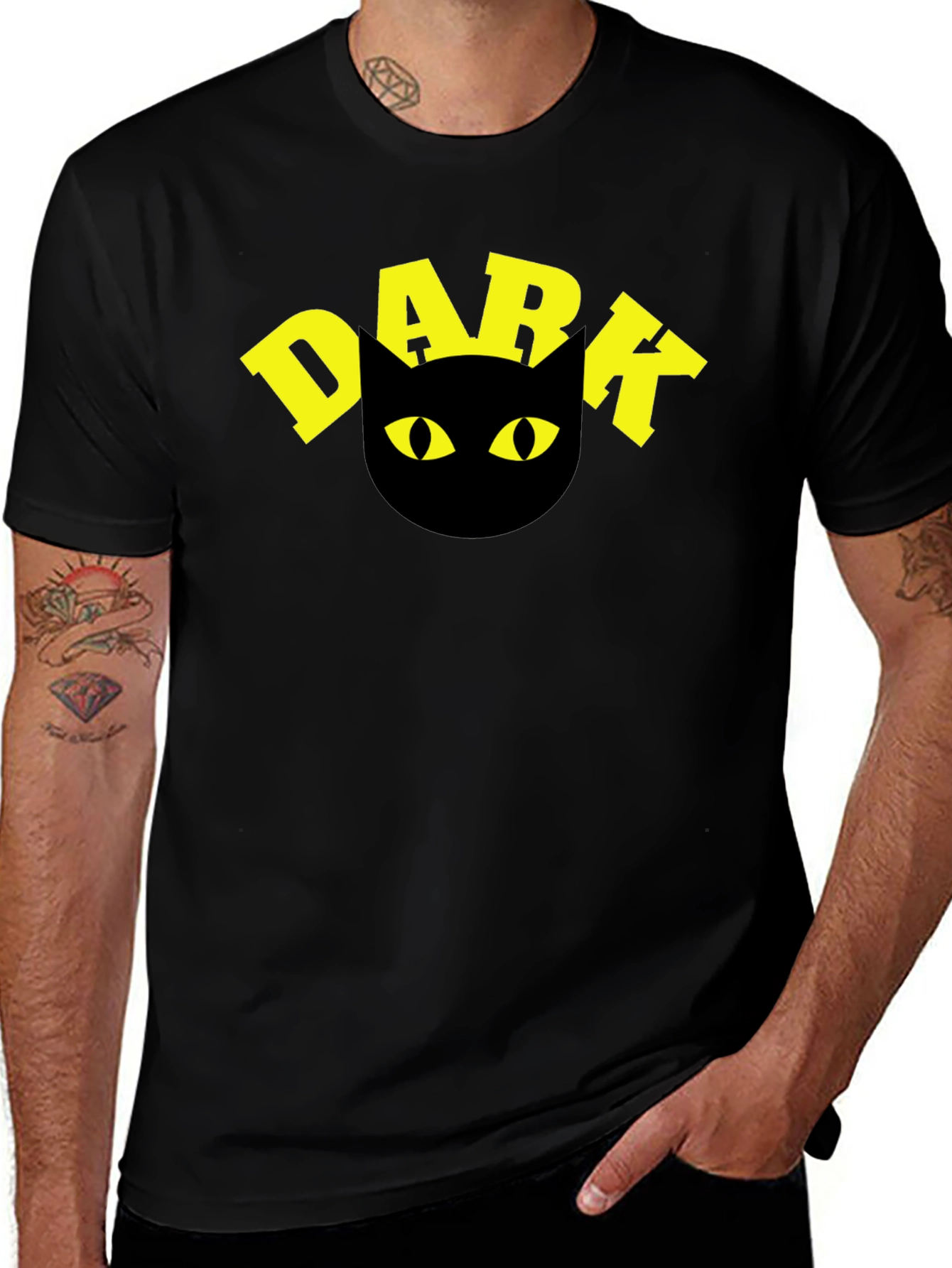 Variant 3 of Dark Cat T-Shirt - Black Tee with Yellow Graphic