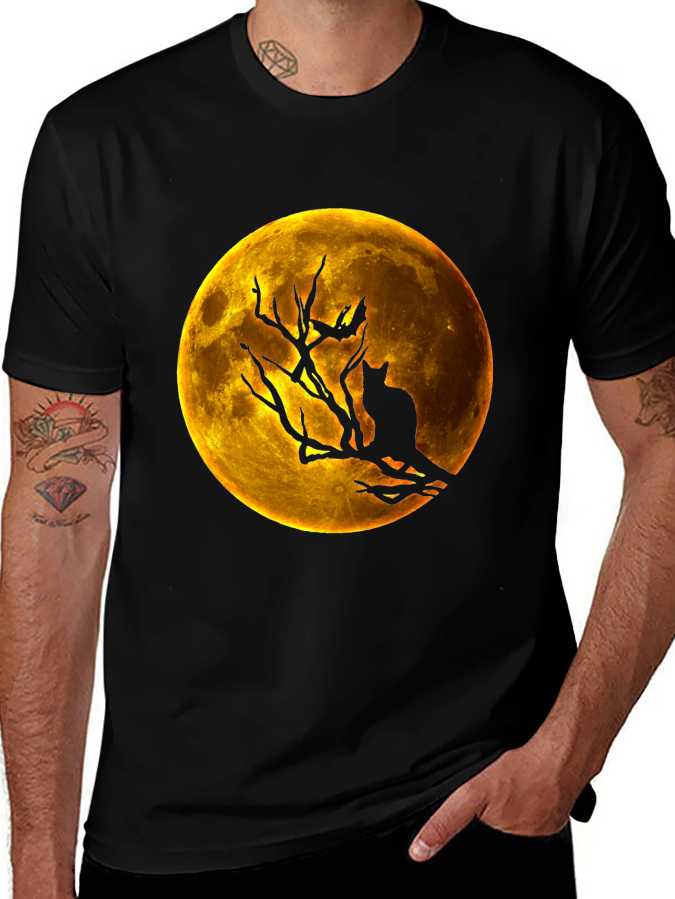 Variant 2 of Halloween Cat Moon Graphic T-Shirt - Unisex