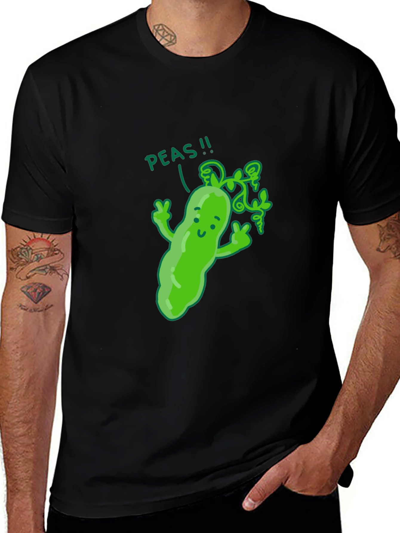 Funny Peas T-Shirt - Black Cotton Graphic Tee