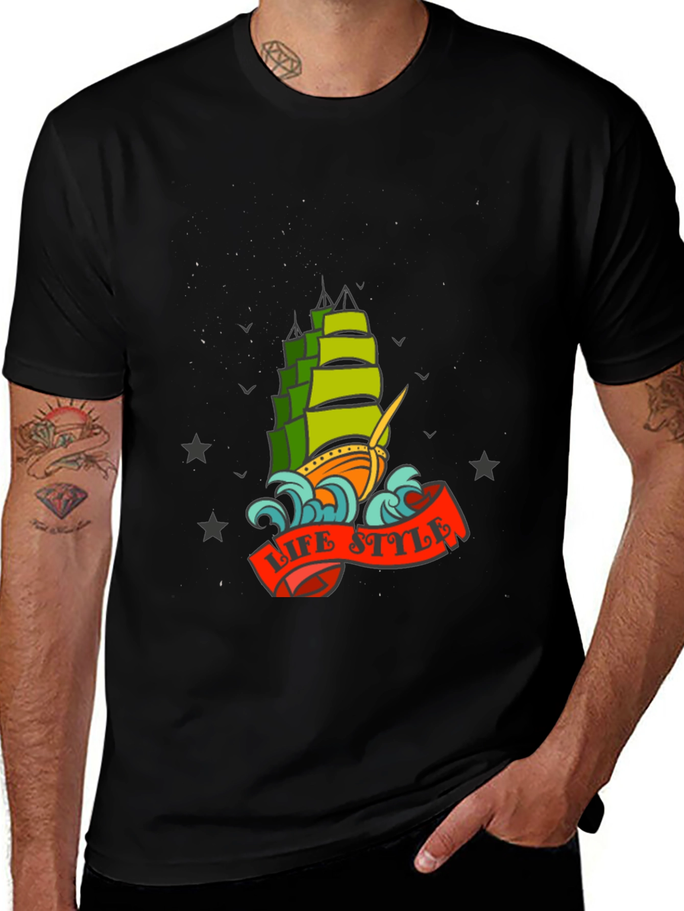 Men's Black Graphic T-Shirt - Life Style Ship