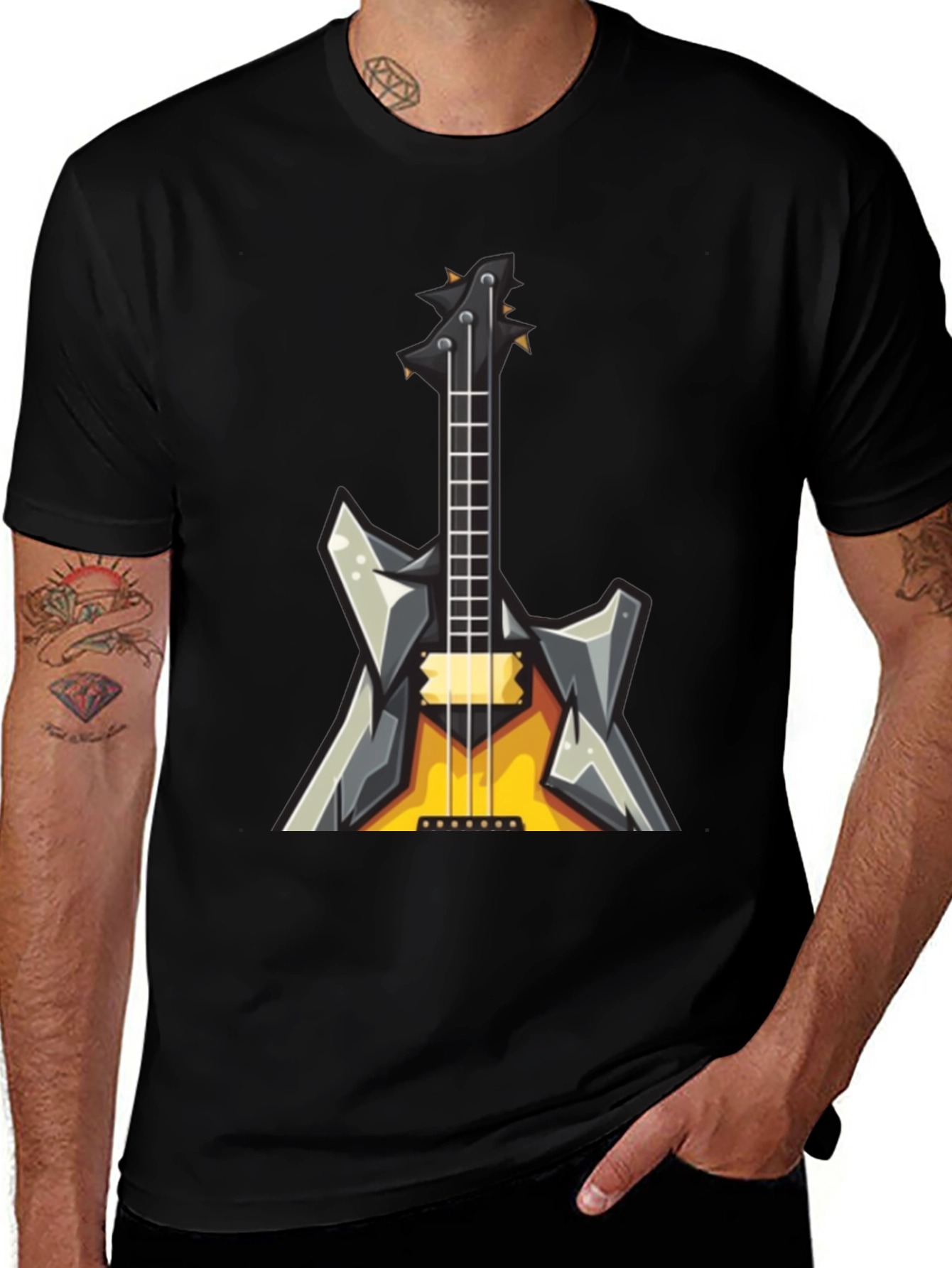 Variant 2 of Rock Guitar Graphic Tee - Black Cotton T-Shirt