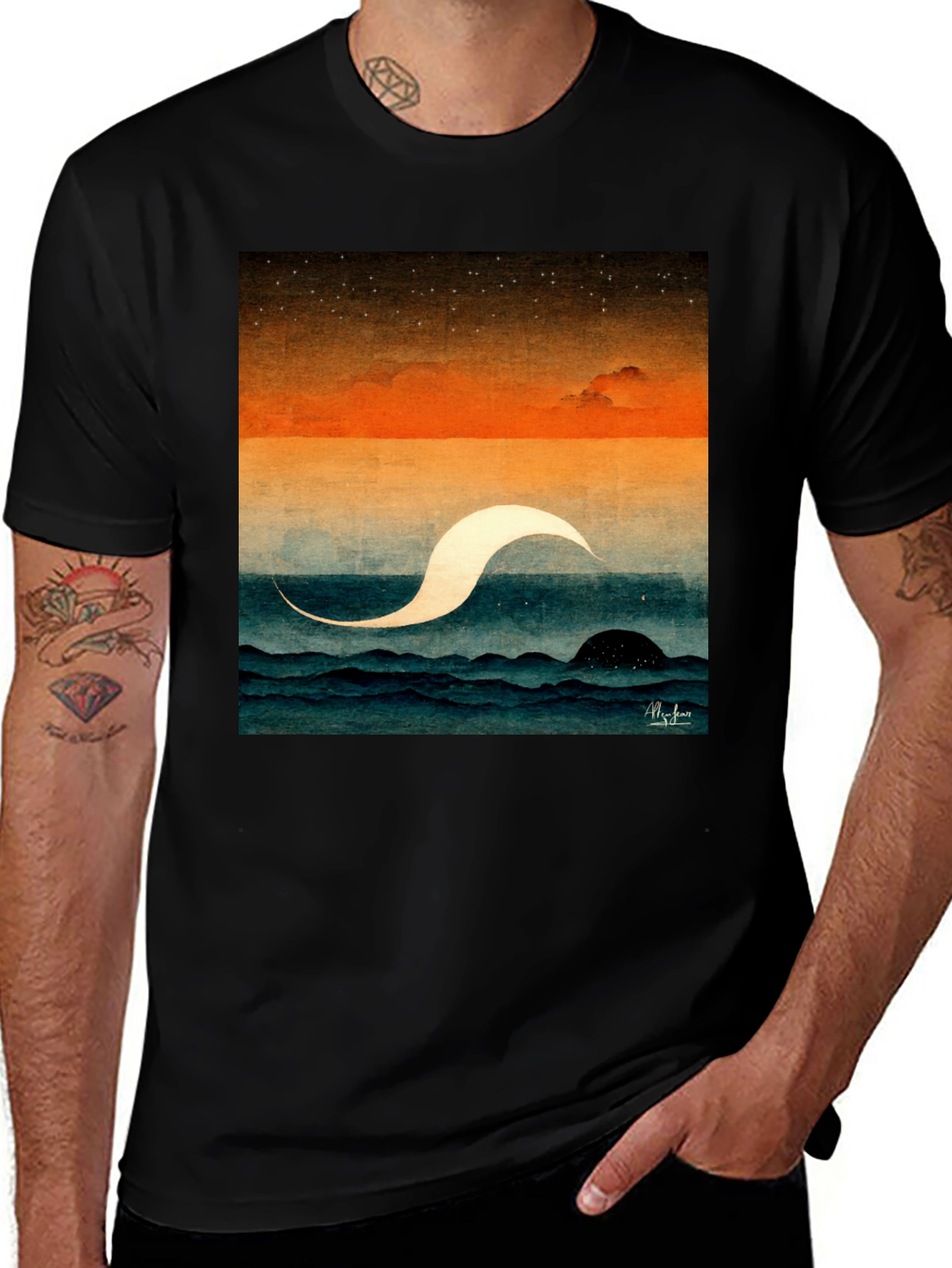 Variant 16 of Abstract Ocean Wave Graphic Tee - Premium Black Cotton