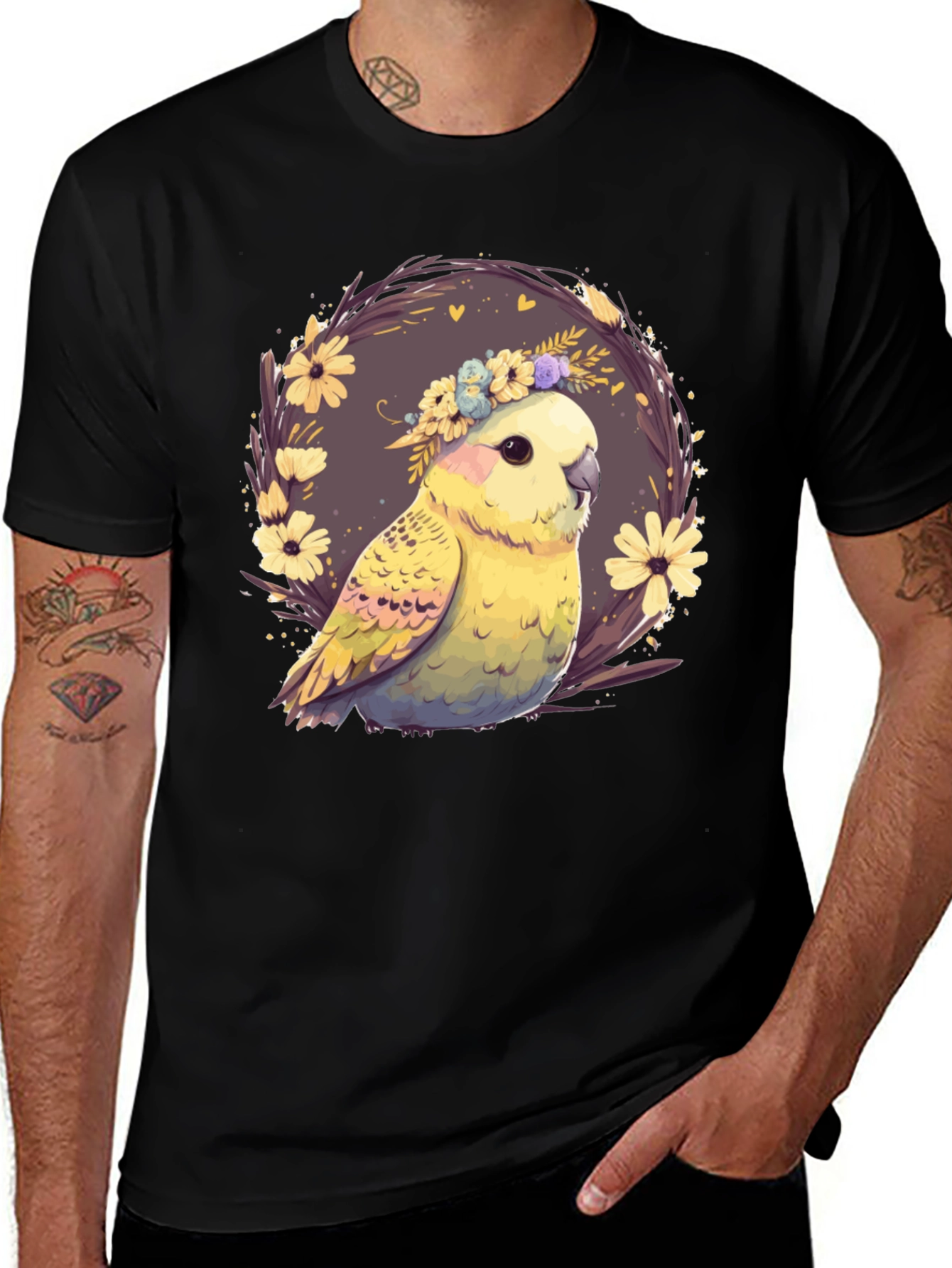 Variant 19 of Bird with Flowers Black T-Shirt
